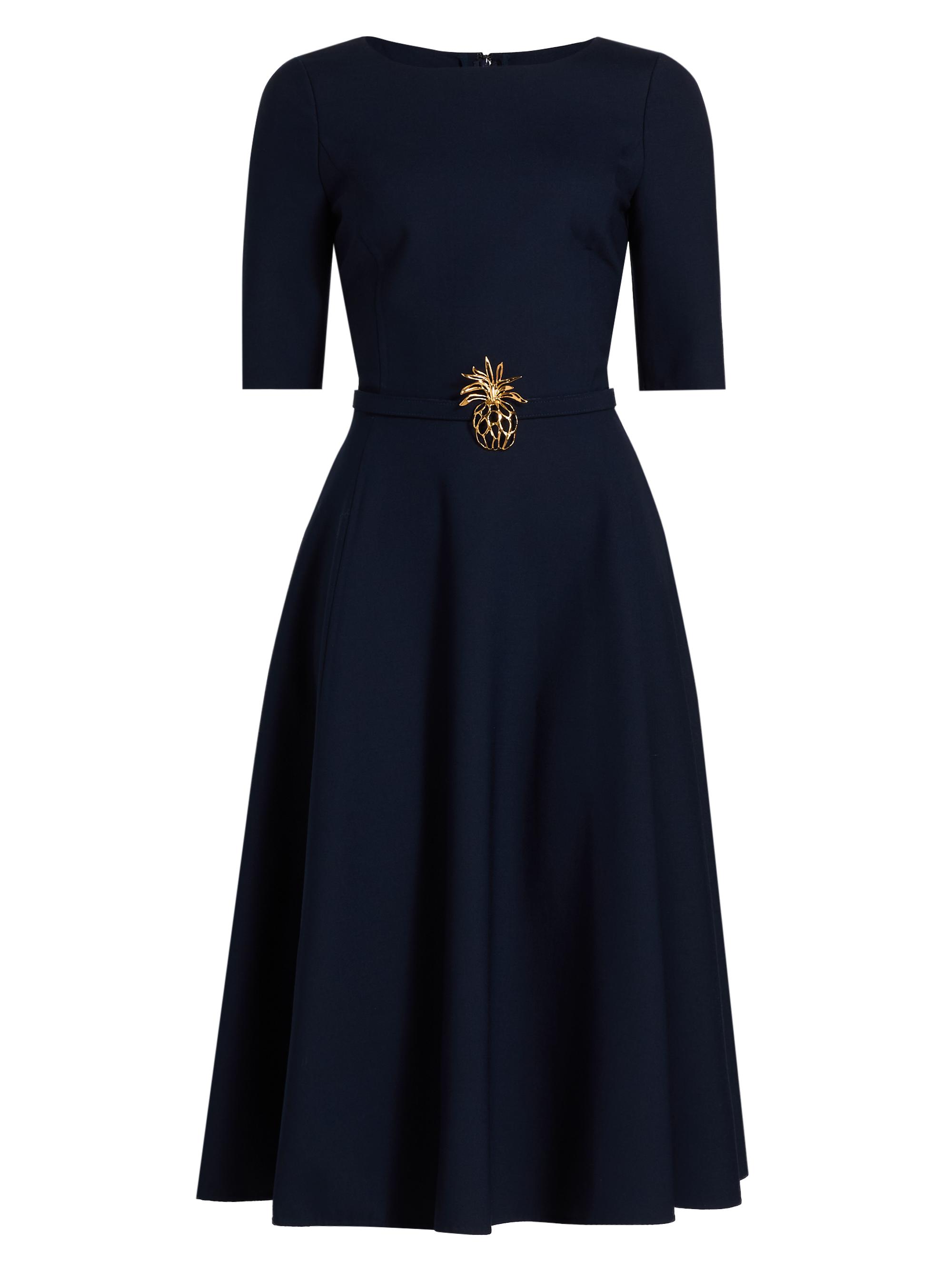 Oscar de la Renta Women's Wool Belted Midi-Dress - Navy