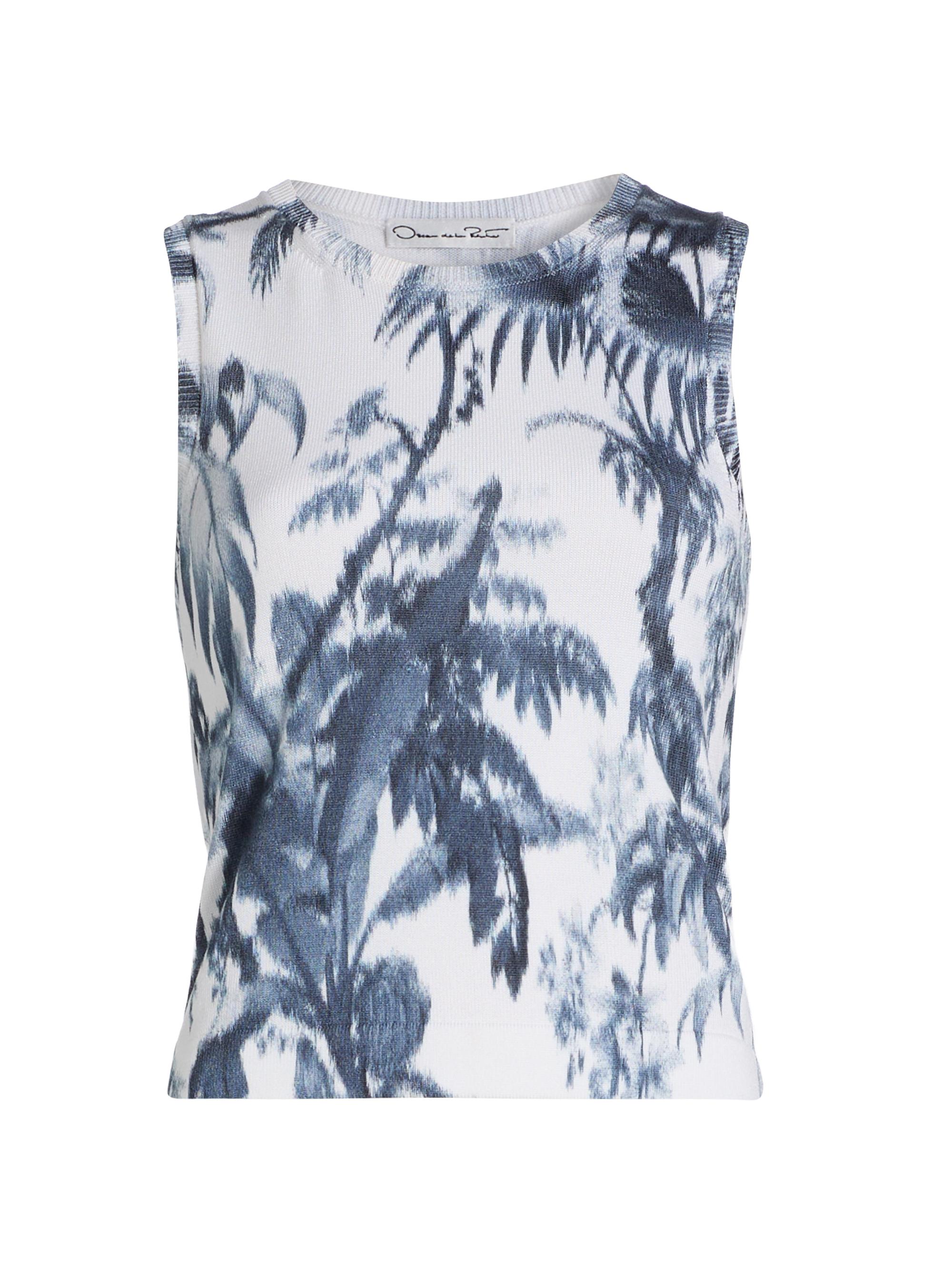 Oscar de la Renta Women's Palm Leaf Knit Tank Top - Navy White