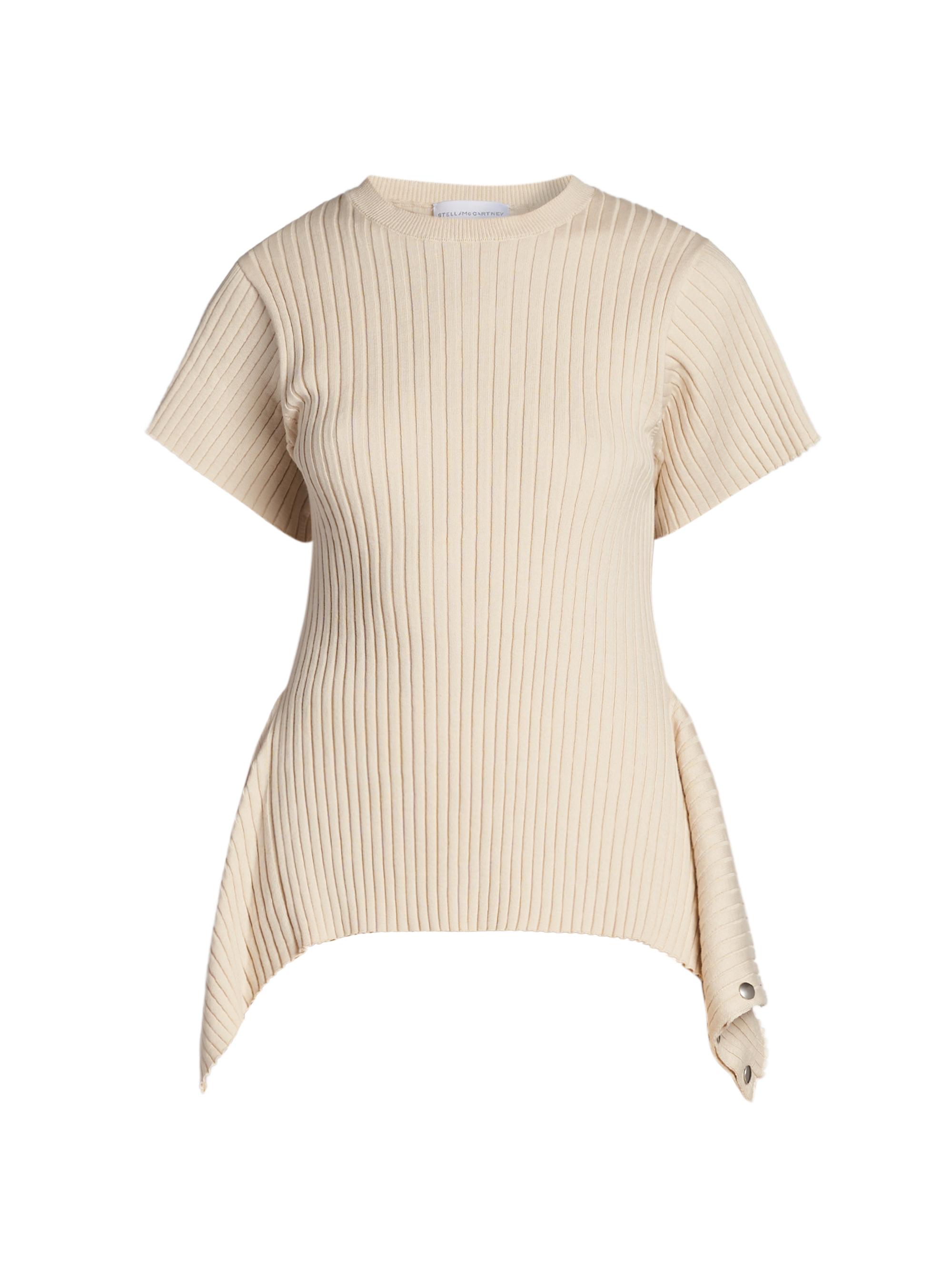 Stella McCartney Women's Draped Rib-Knit Cotton T-Shirt - | Thumbnail 7