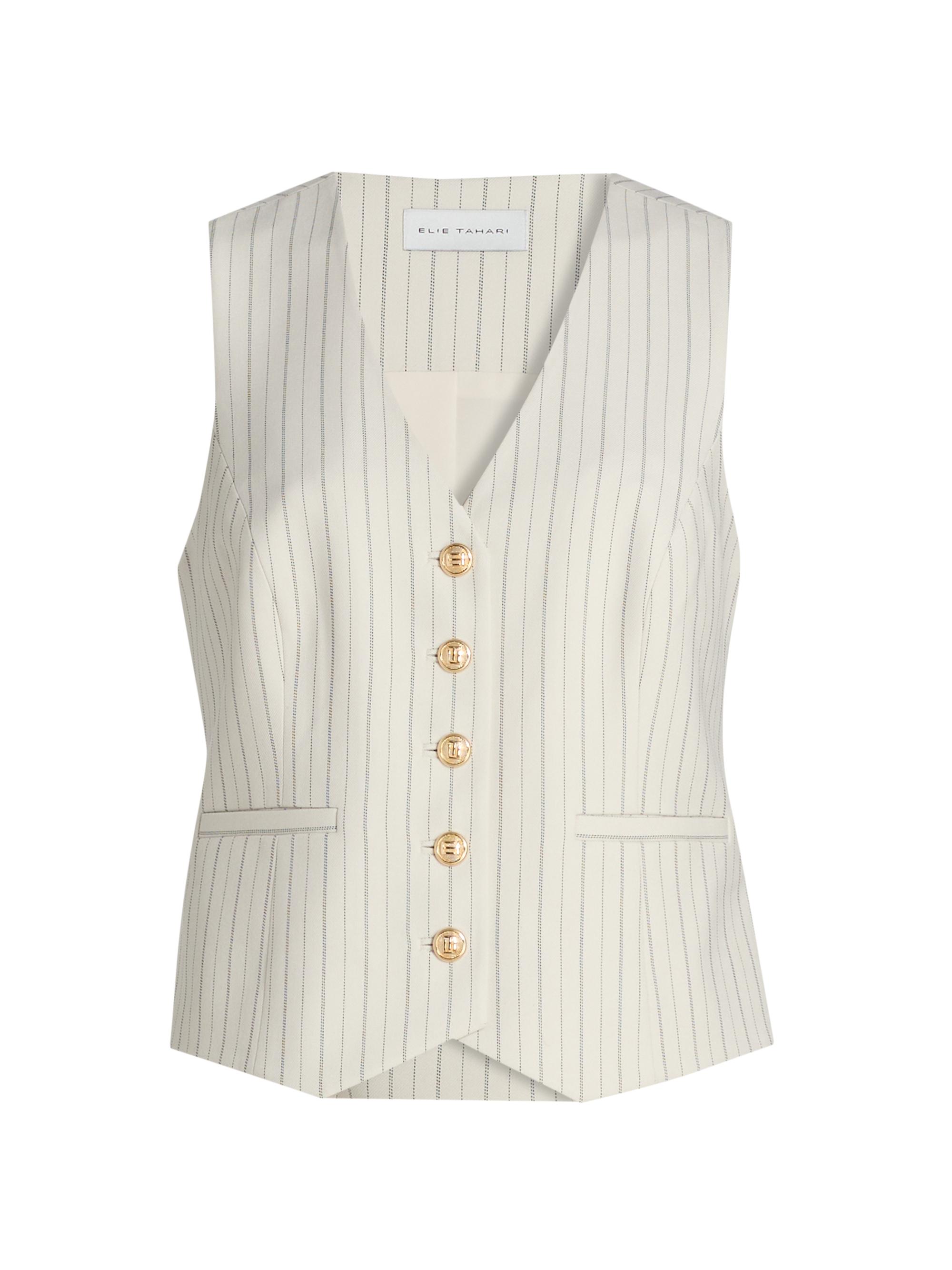 Elie Tahari Women's The Liliana Pinstriped Vest - Tan Black Pinstripe