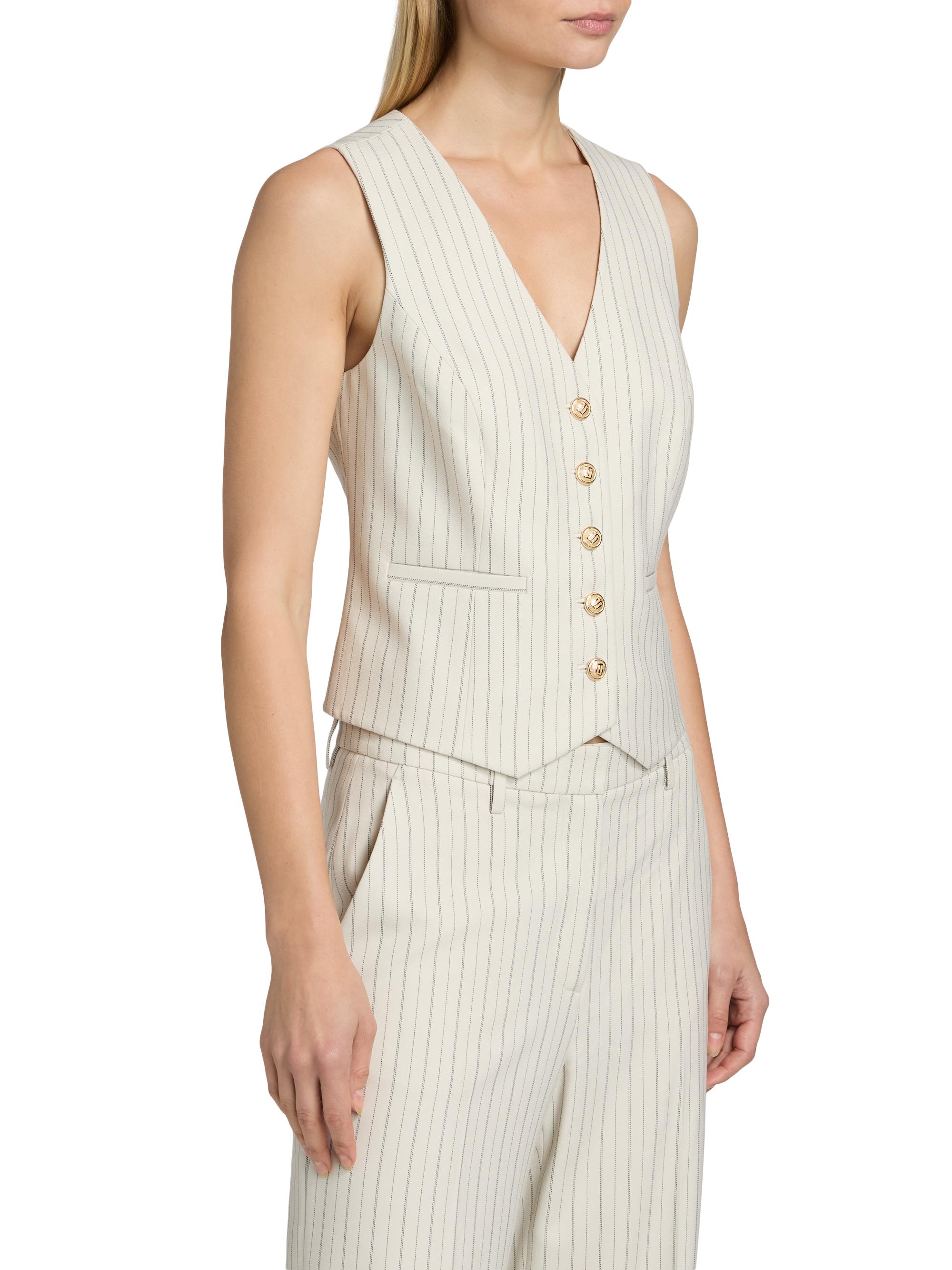 Elie Tahari Women's The Liliana Pinstriped Vest - Tan Black Pinstripe | Thumbnail 4