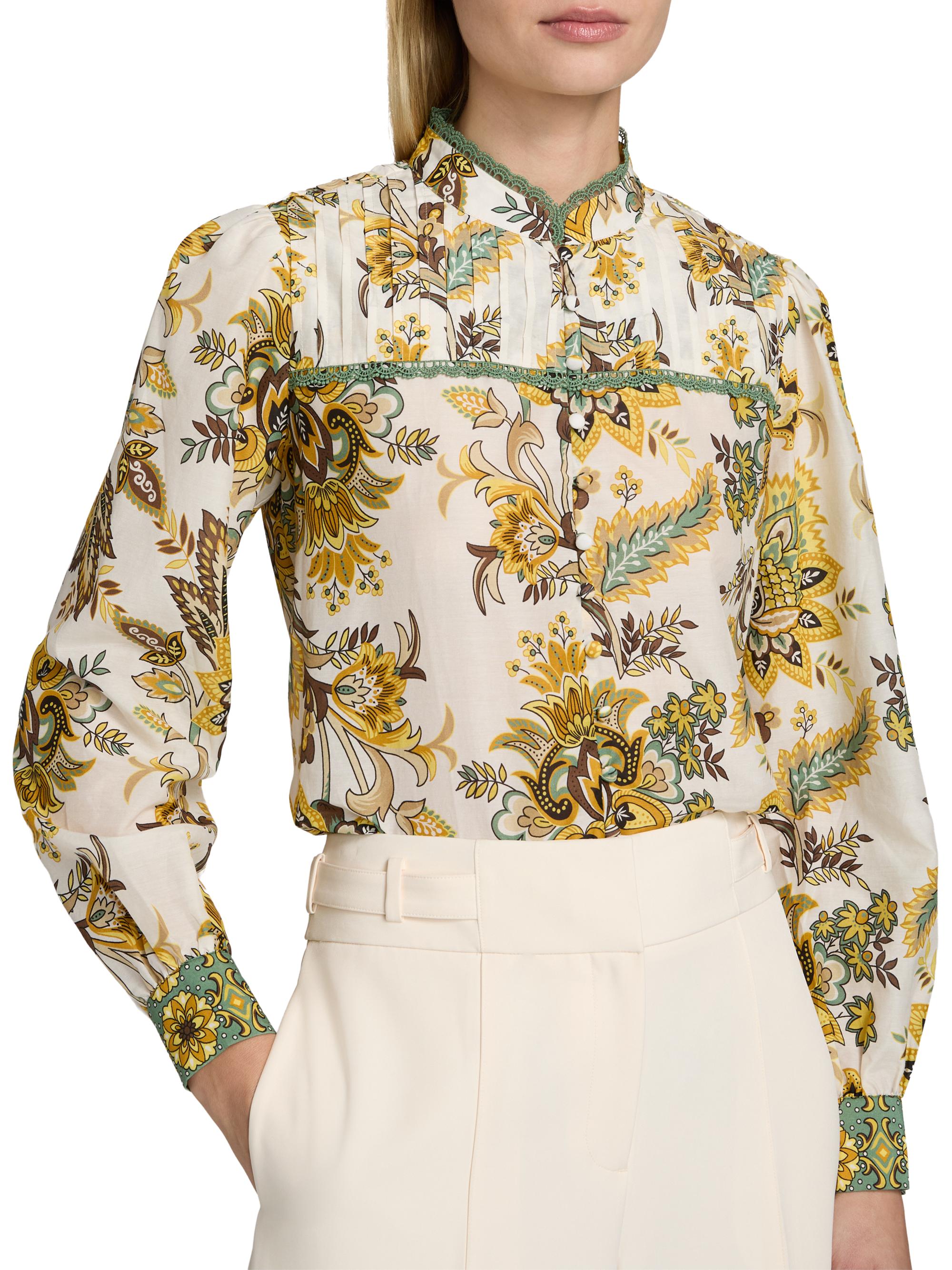 Elie Tahari Women's The Athena Floral Cotton-Silk Blouse - Sunray Floral Print | Thumbnail 6