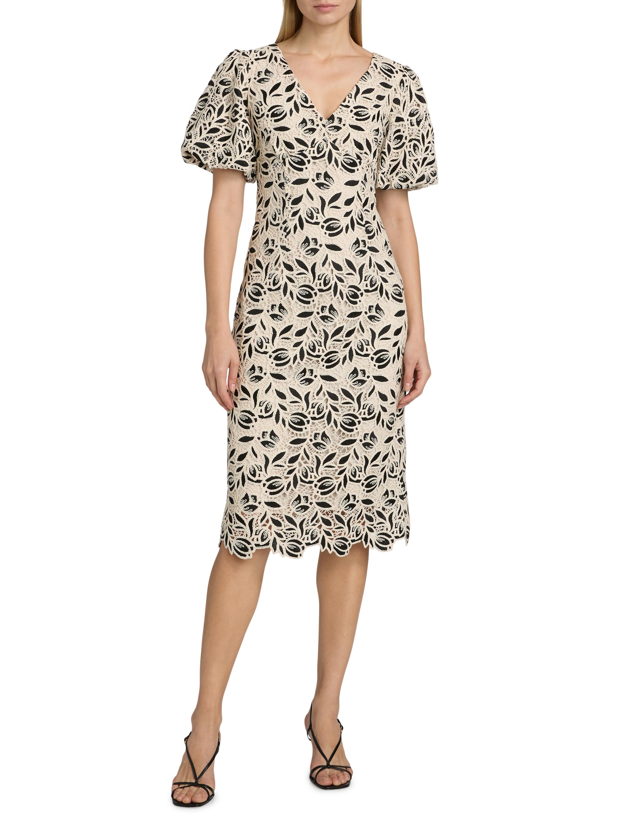 Elie Tahari Women's The Presley Embroidered-Lace Midi-Dress -  Noir | Thumbnail 3