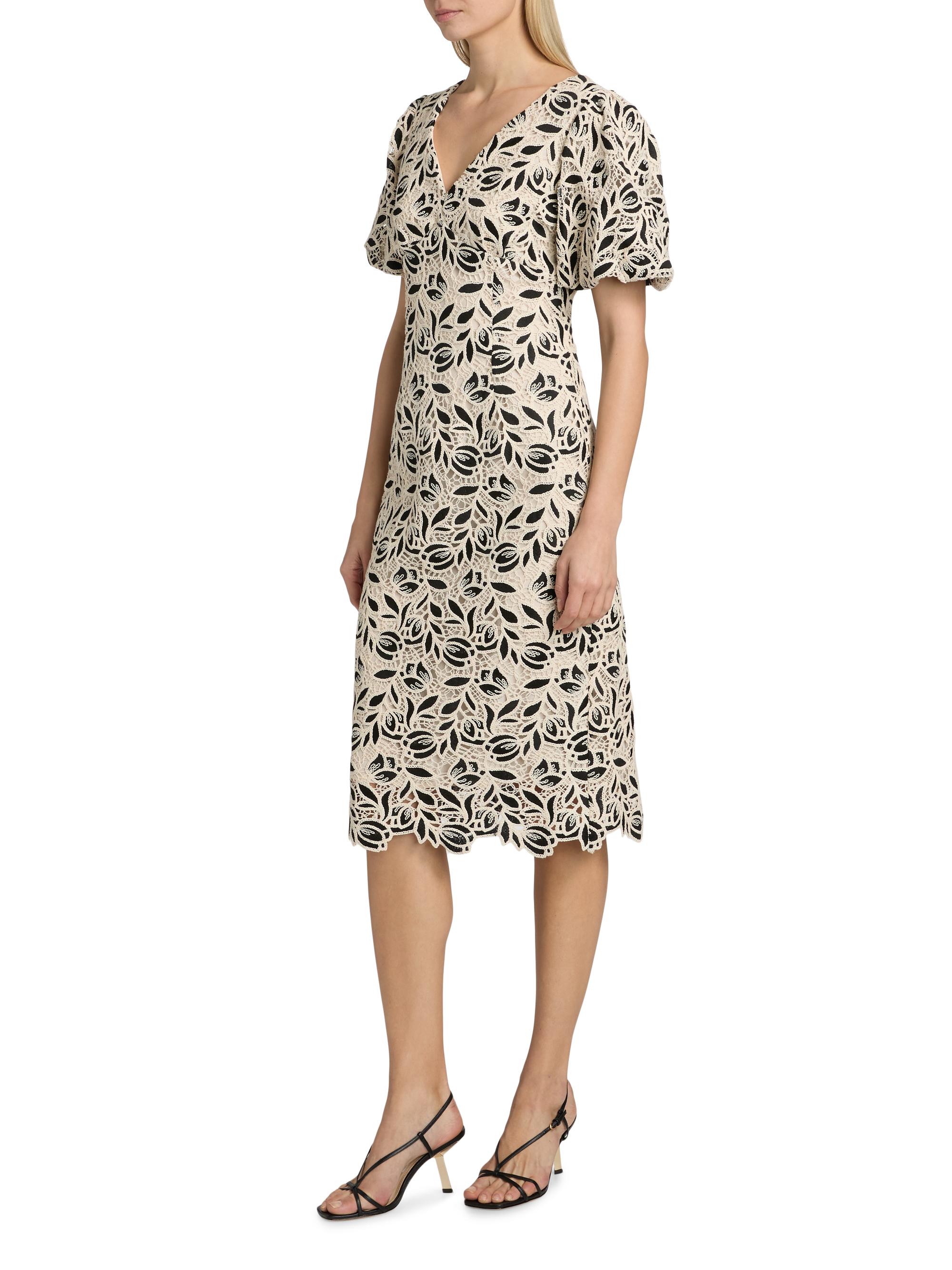 Elie Tahari Women's The Presley Embroidered-Lace Midi-Dress -  Noir | Thumbnail 4