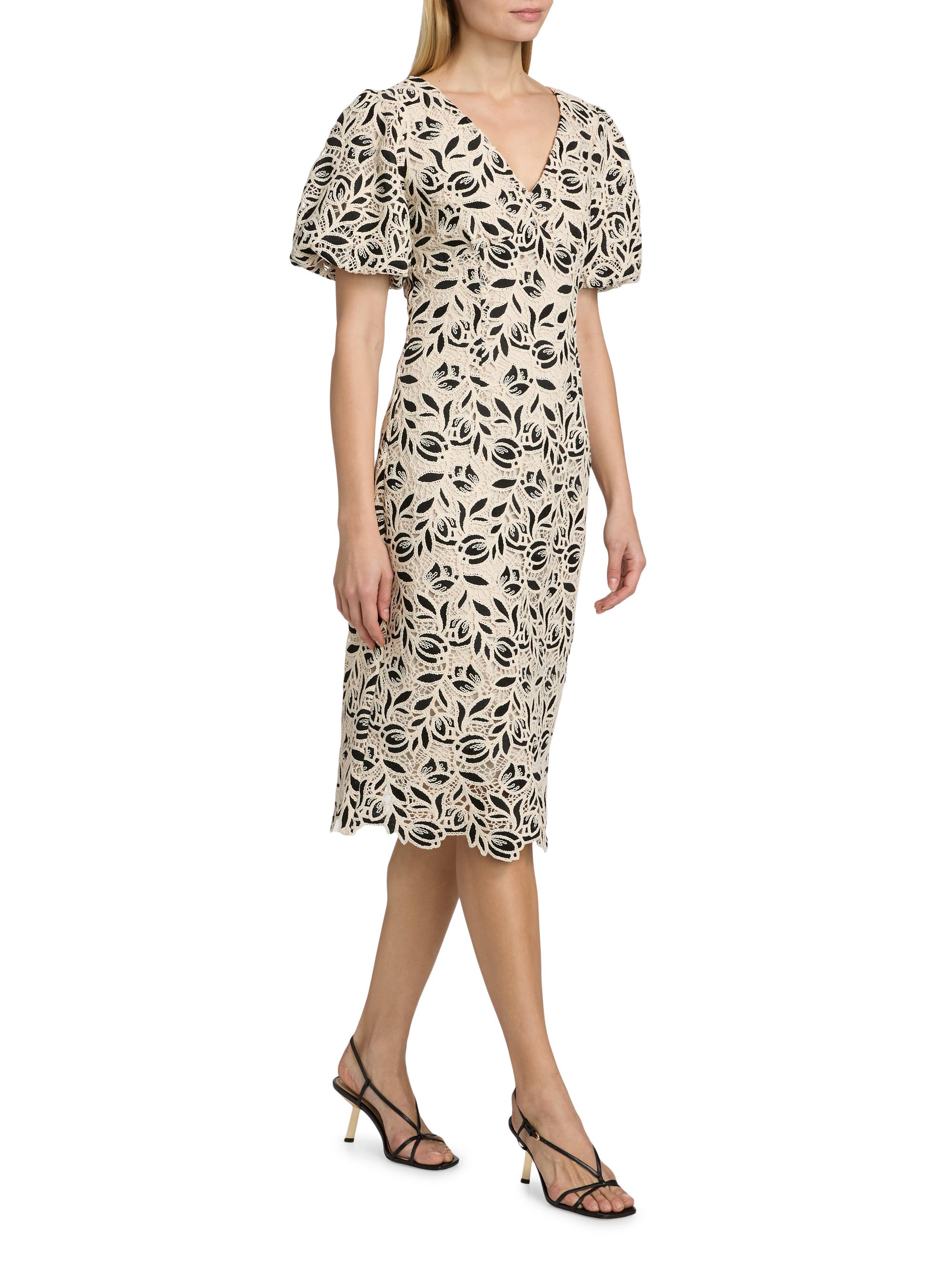 Elie Tahari Women's The Presley Embroidered-Lace Midi-Dress -  Noir | Thumbnail 2