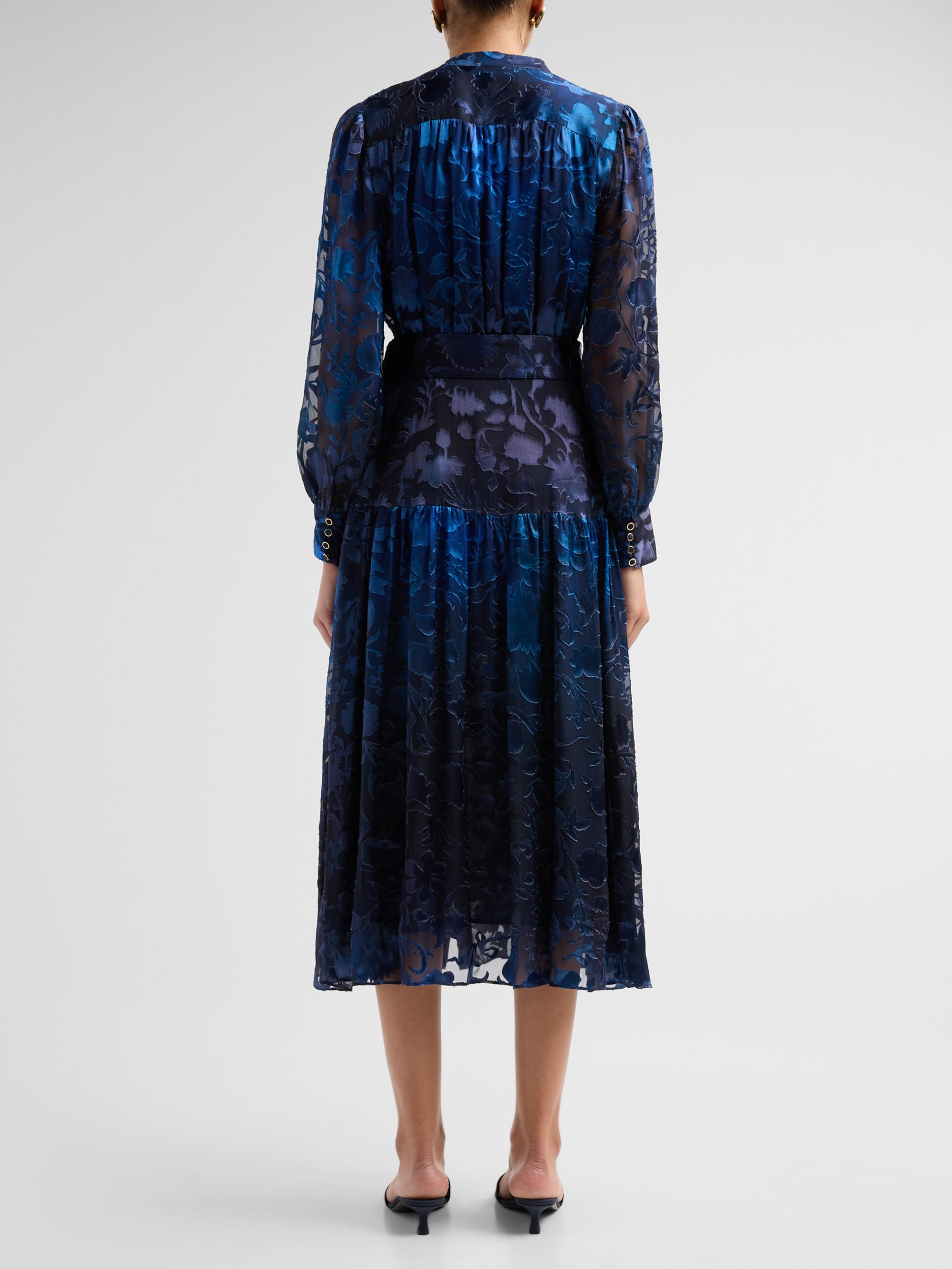 Elie Tahari Women's The Pippa Floral Belted Midi Dress - Brushstroke Denim | Thumbnail 3