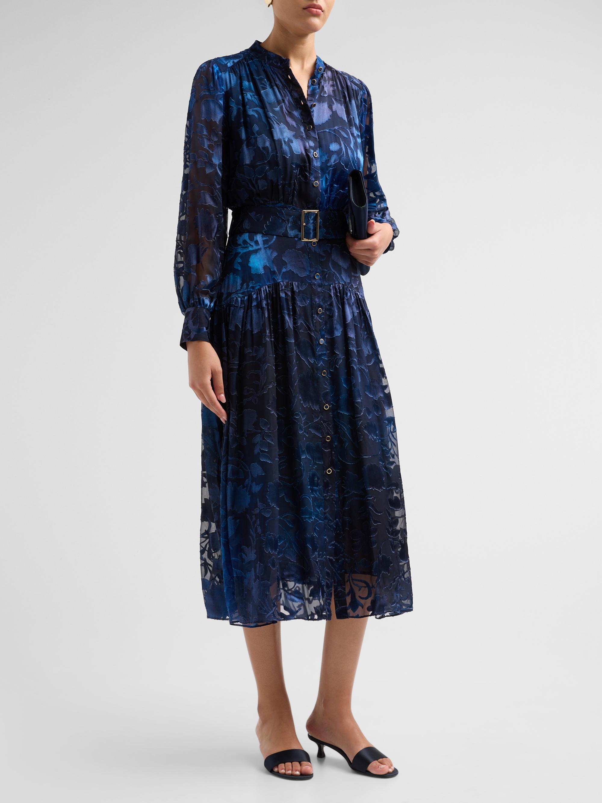 Elie Tahari Women's The Pippa Floral Belted Midi Dress - Brushstroke Denim | Thumbnail 4