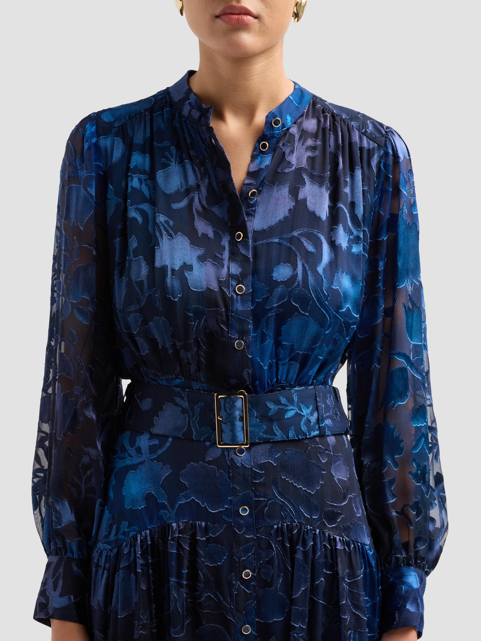 Elie Tahari Women's The Pippa Floral Belted Midi Dress - Brushstroke Denim | Thumbnail 5