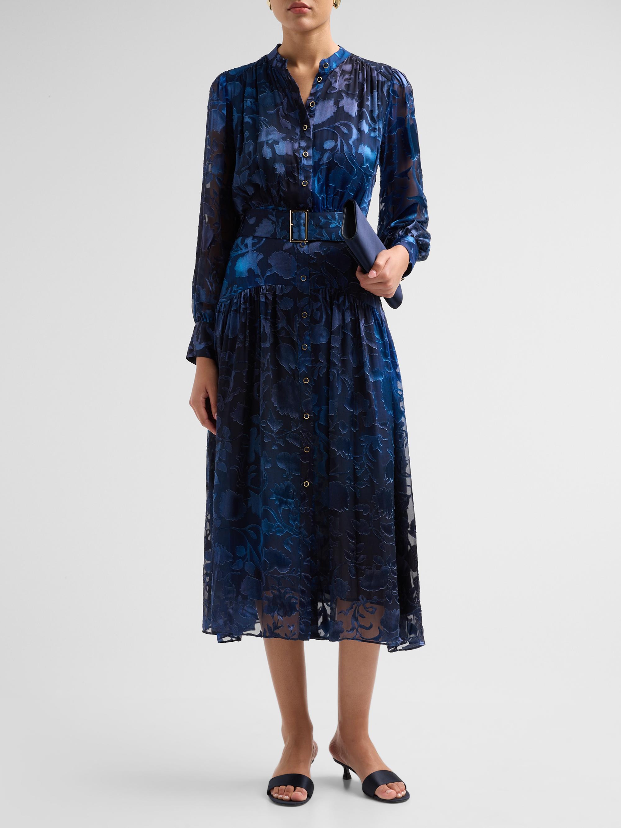 Elie Tahari Women's The Pippa Floral Belted Midi Dress - Brushstroke Denim | Thumbnail 2