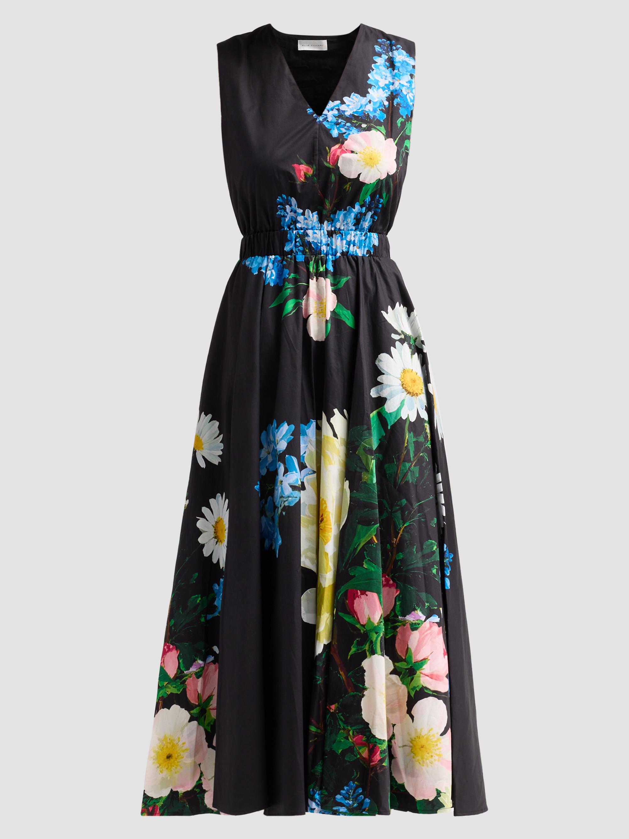 Elie Tahari Women's July The Athena Floral Pleated Midi Dress - Moon Flower Print