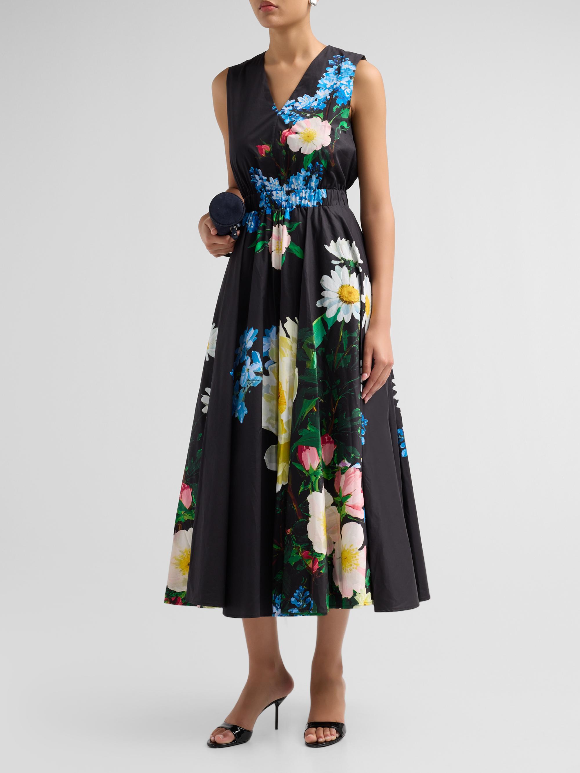 Elie Tahari Women's July The Athena Floral Pleated Midi Dress - Moon Flower Print | Thumbnail 4