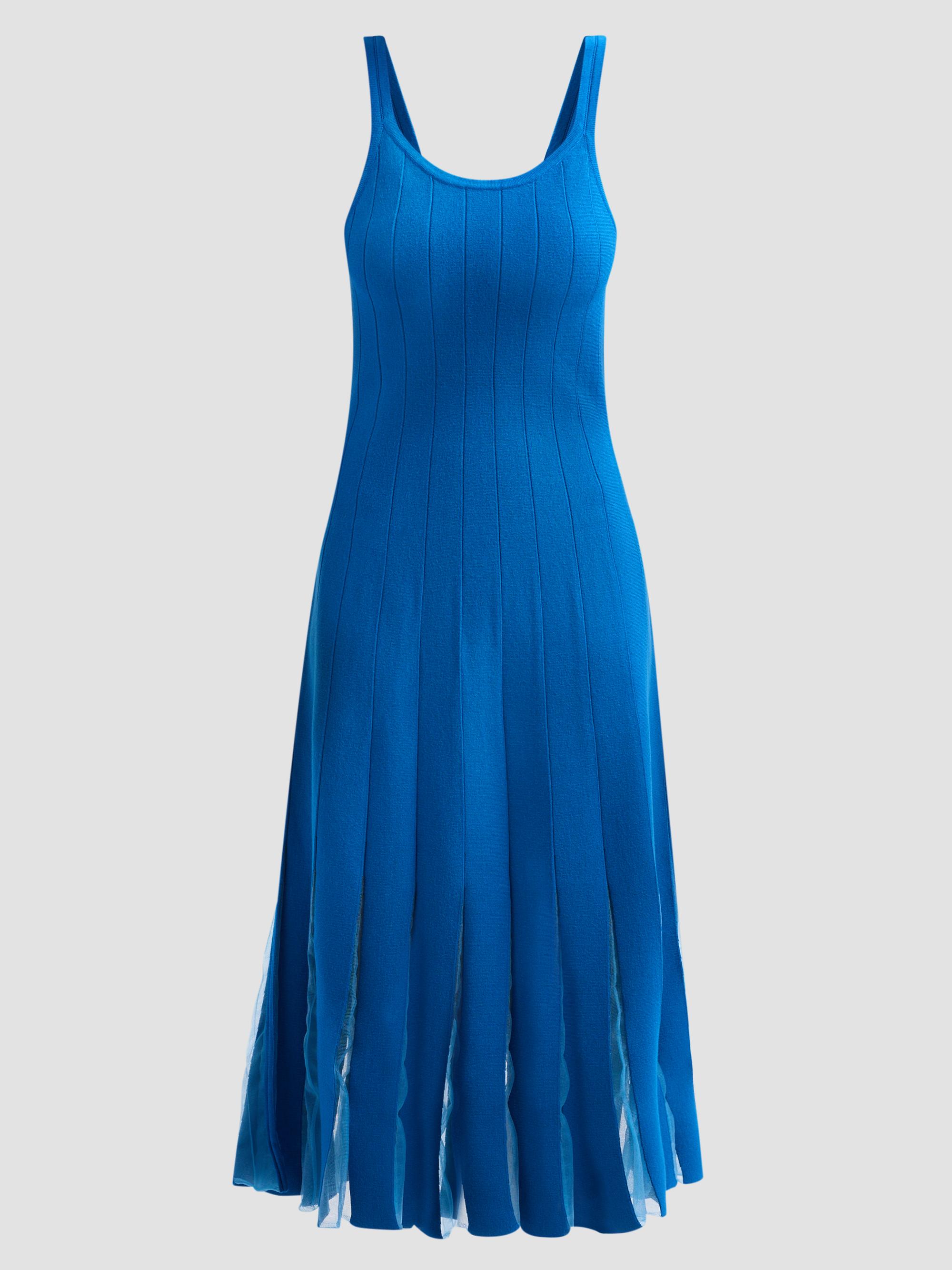 Elie Tahari Women's Raelynn Rib-Knit Pleated A-Line Midi Dress - Deep Blue