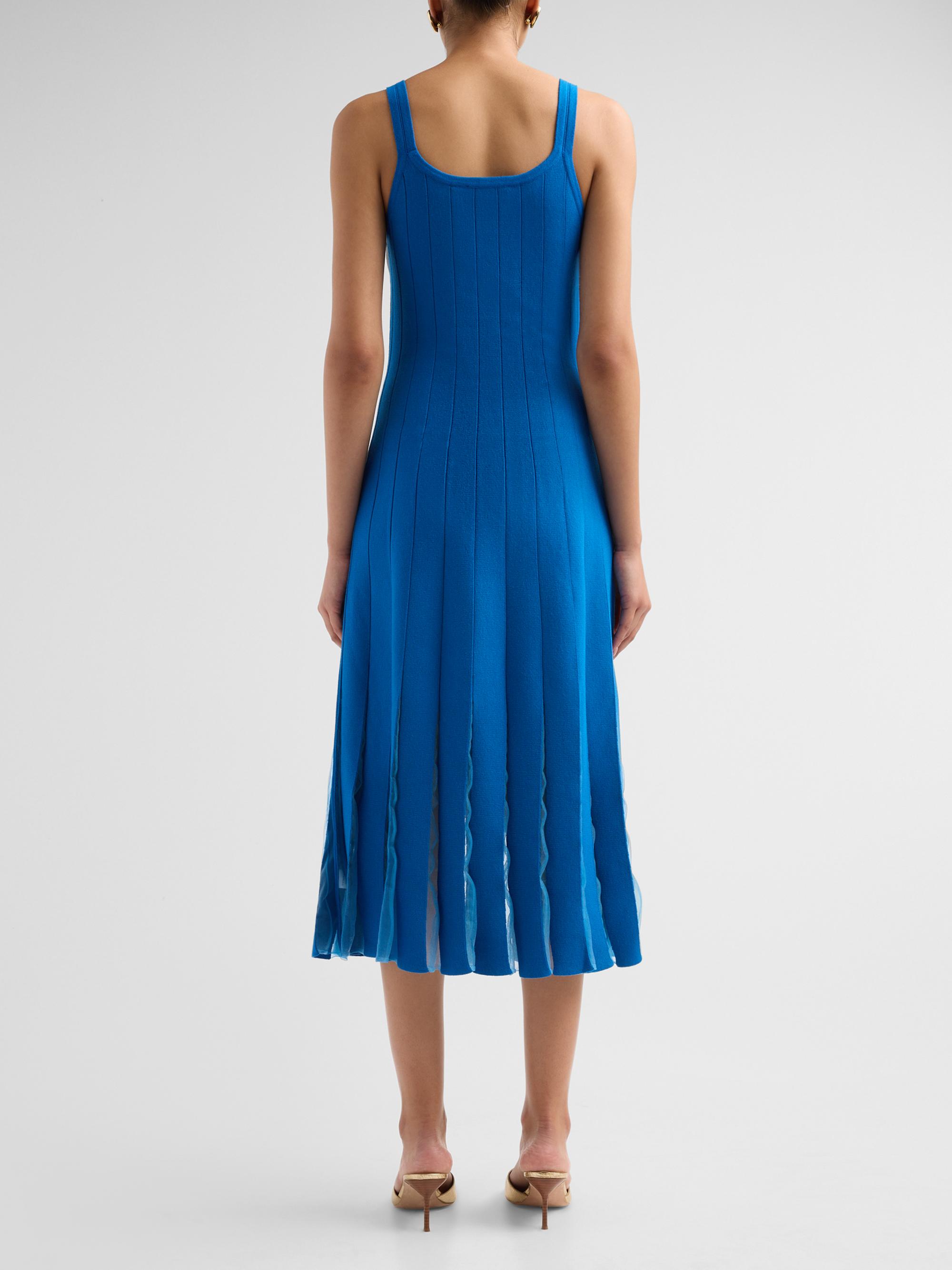 Elie Tahari Women's Raelynn Rib-Knit Pleated A-Line Midi Dress - Deep Blue | Thumbnail 3