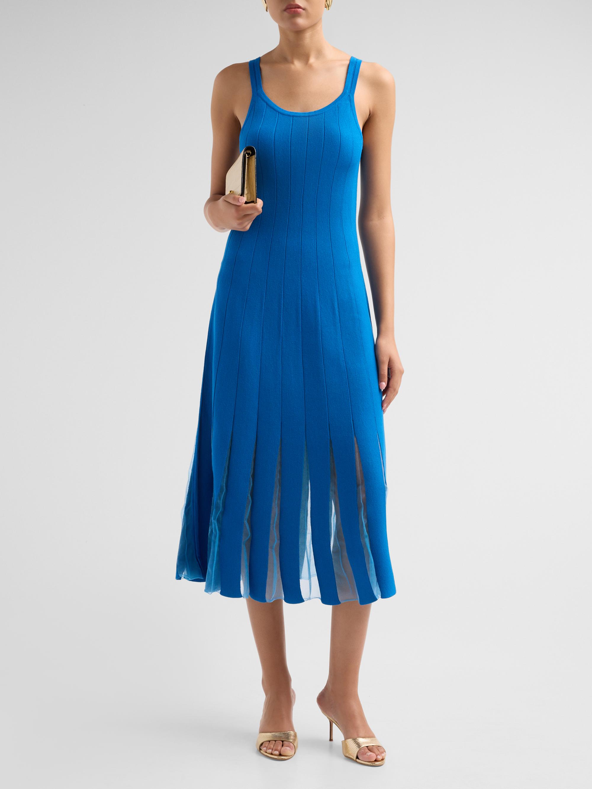 Elie Tahari Women's Raelynn Rib-Knit Pleated A-Line Midi Dress - Deep Blue | Thumbnail 2