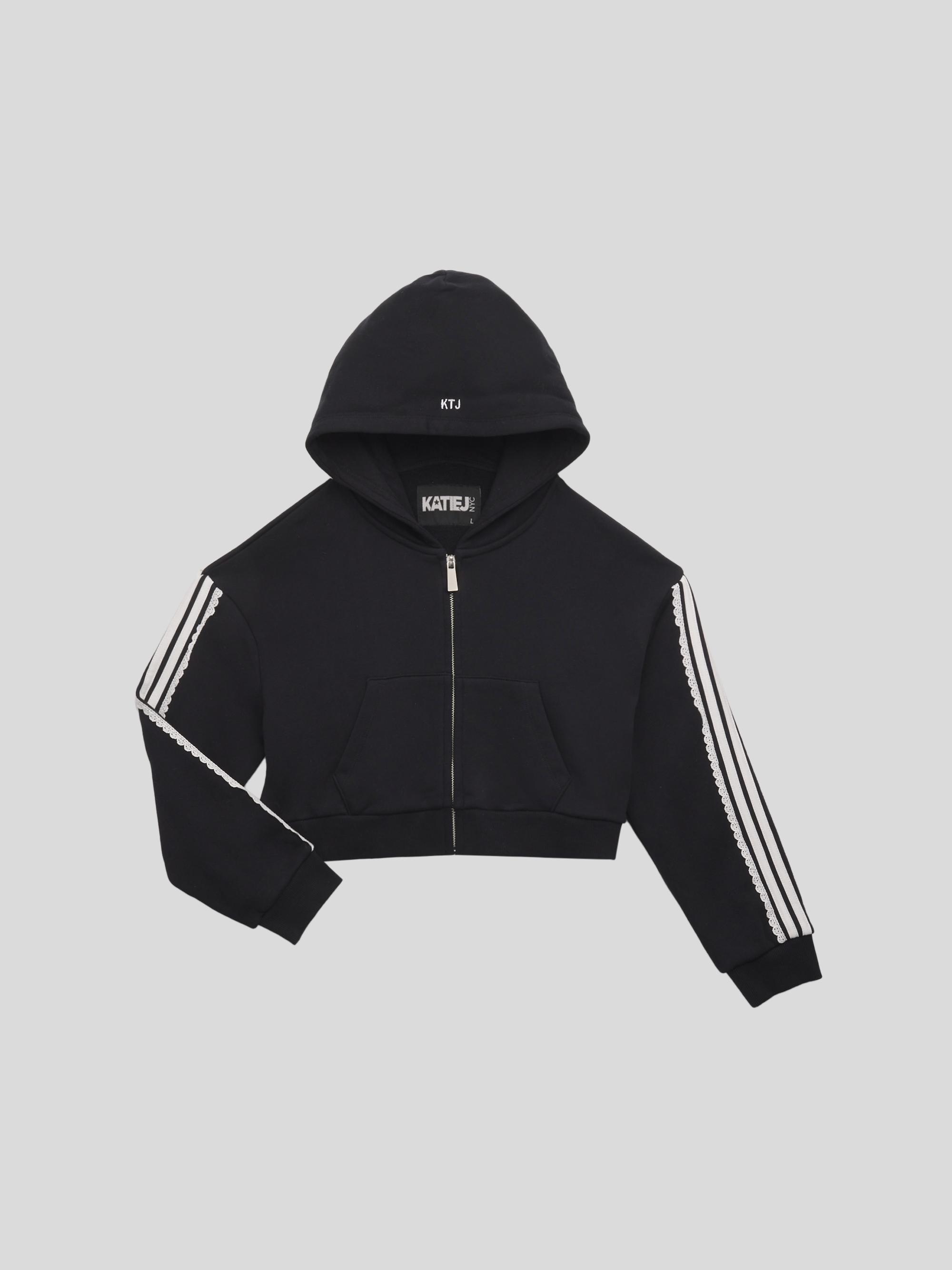 KatieJ NYC Girl's Tommy Crop Track Hoodie - Black