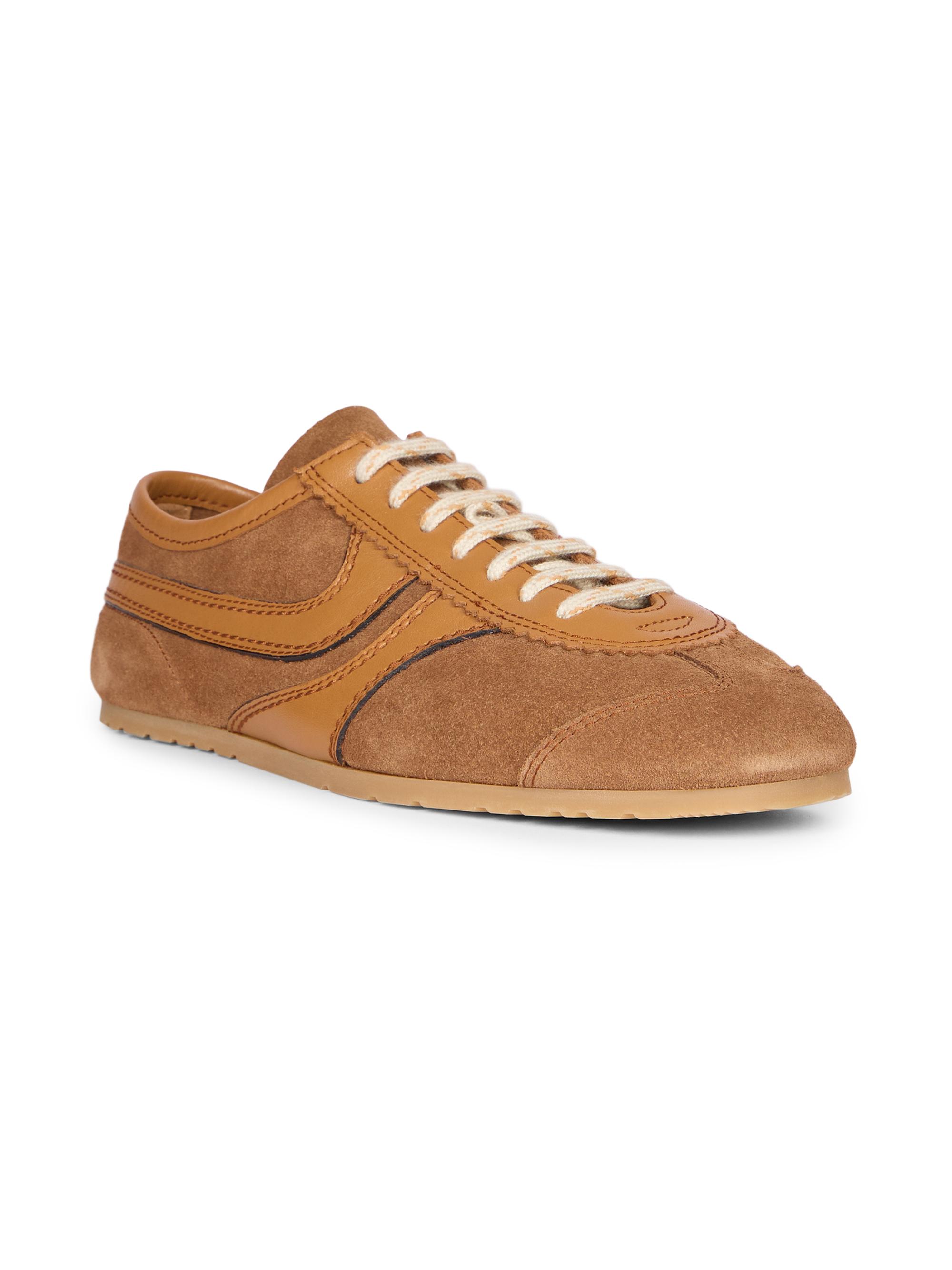 Dries Van Noten Women's Round-Toe Suede Low-Top Sneakers - Tan | Thumbnail 2