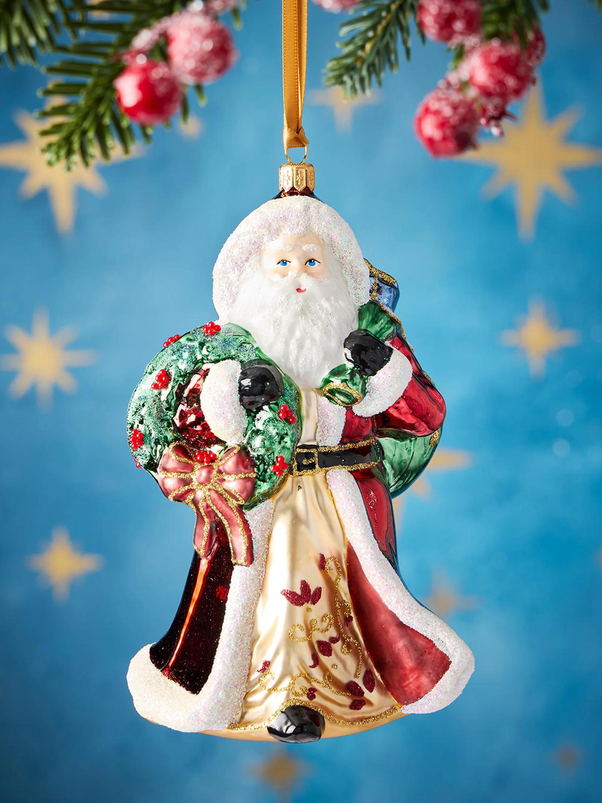 Exclusively Ours Father Christmas & Wreath Glass Ornament | Saks Fifth ...