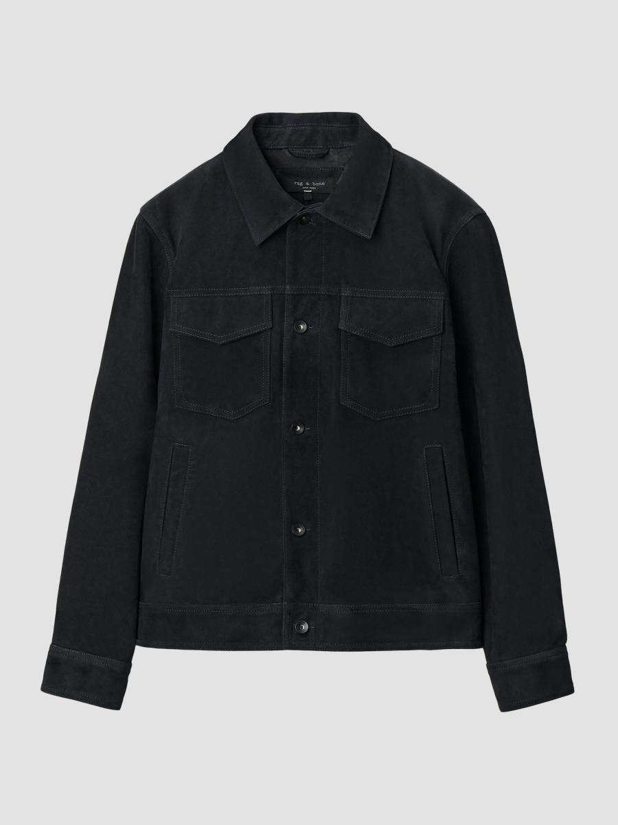 Rag & Bone Men's Suede Trucker Jacket In Blue