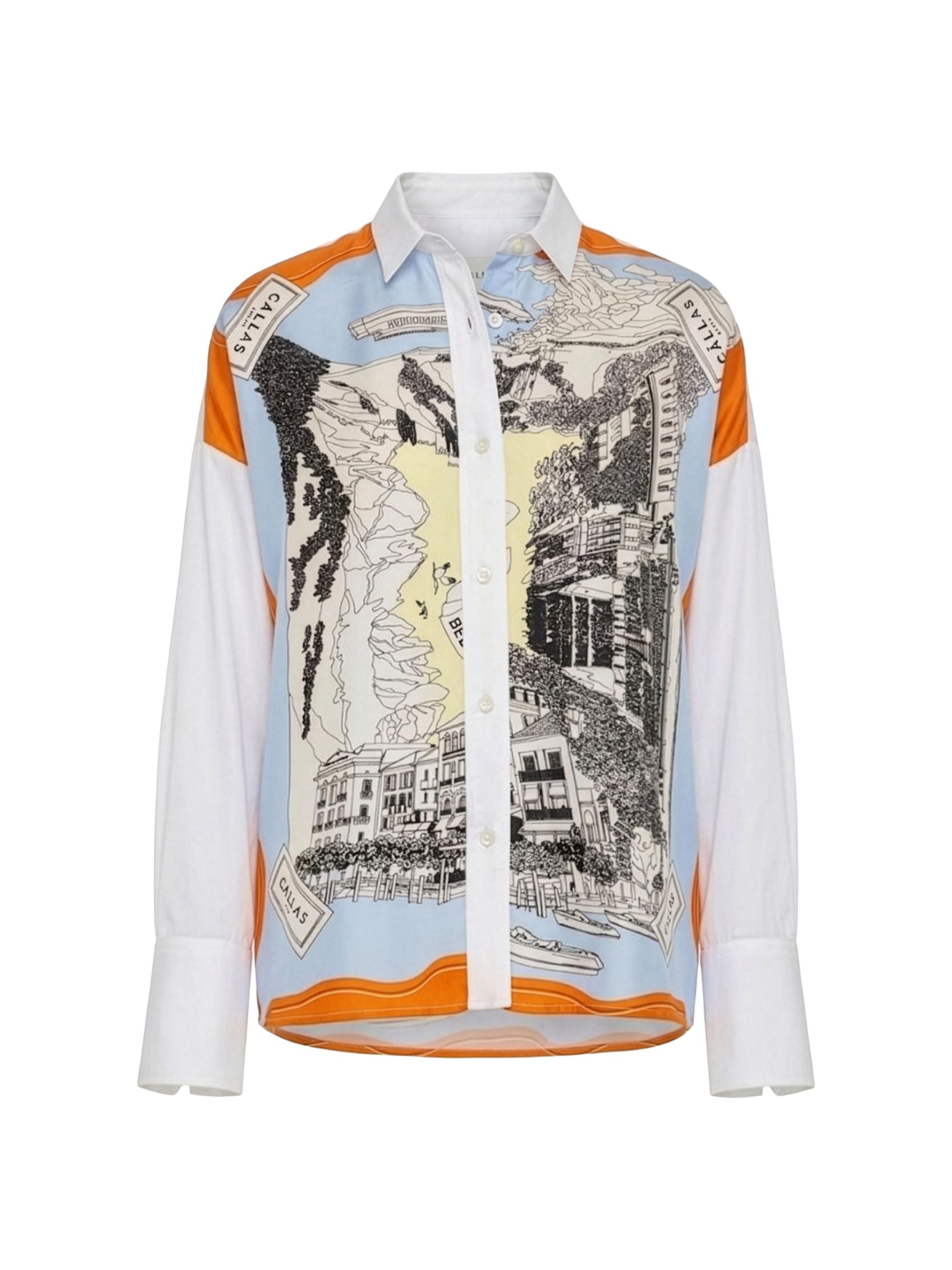 Callas Milano Women's Sirene Silk Scarf Front Shirt - Pale Blue Orange