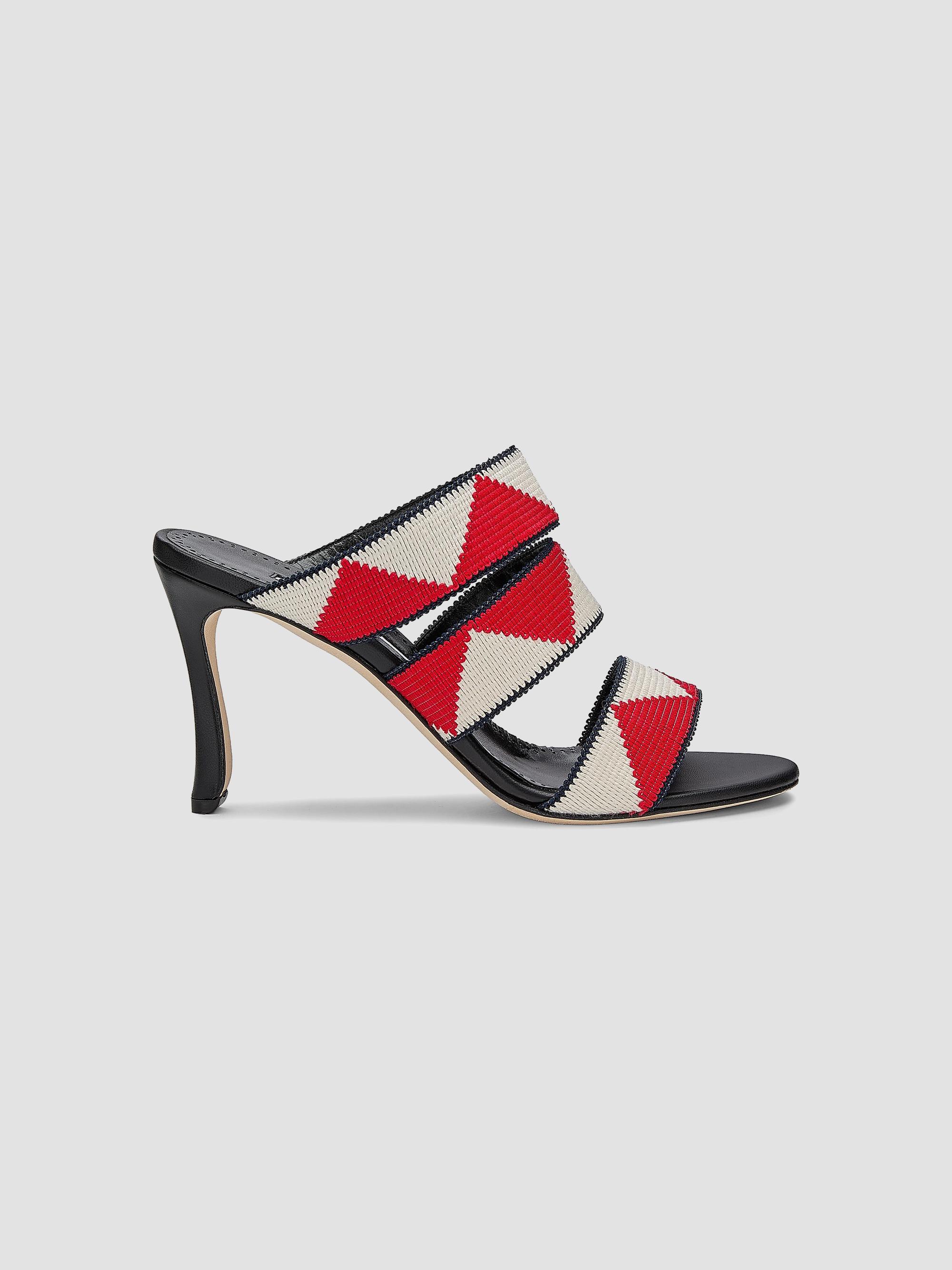 Women's Capro Chevron Sandals - White Black - Size 9