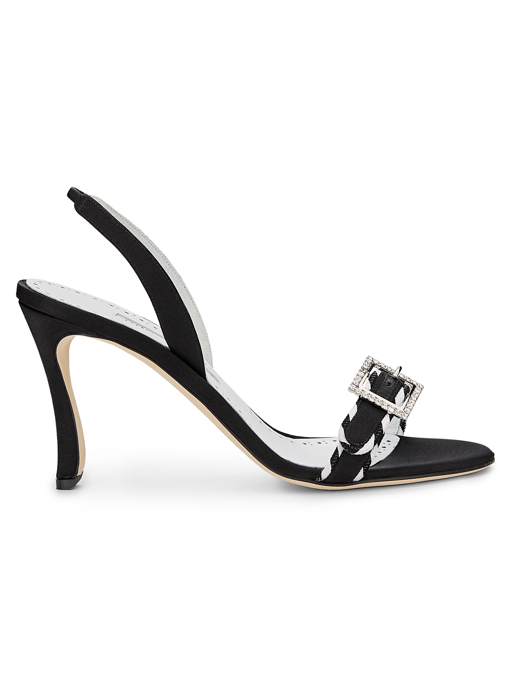Manolo Blahnik Women's Sumbasan Embellished Buckle Slingback Sandals - Black - Women's Clothing