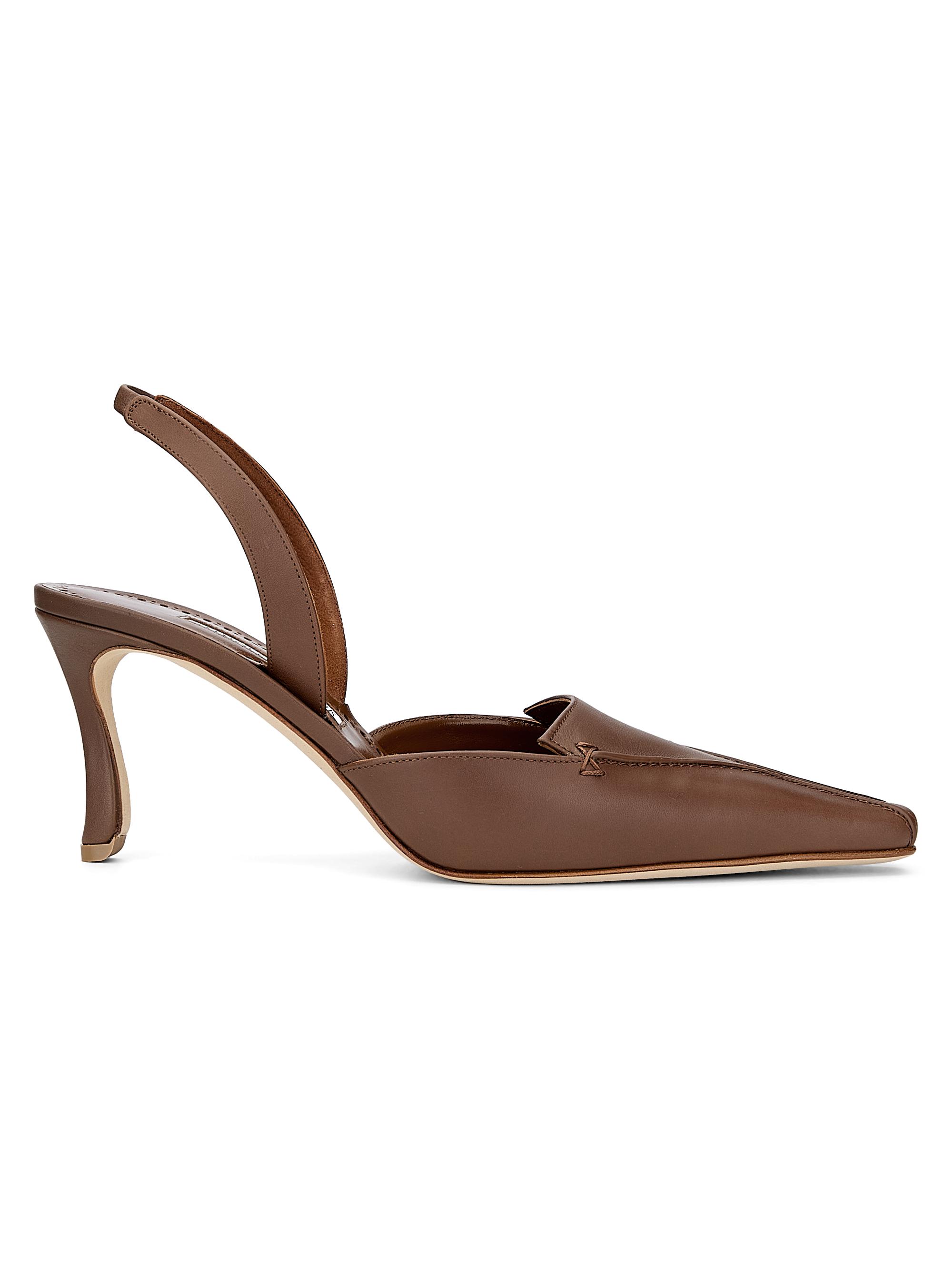 Manolo Blahnik Women's Cleosli 0MM Leather Slingback Pumps - Dark Brown - Women's Clothing