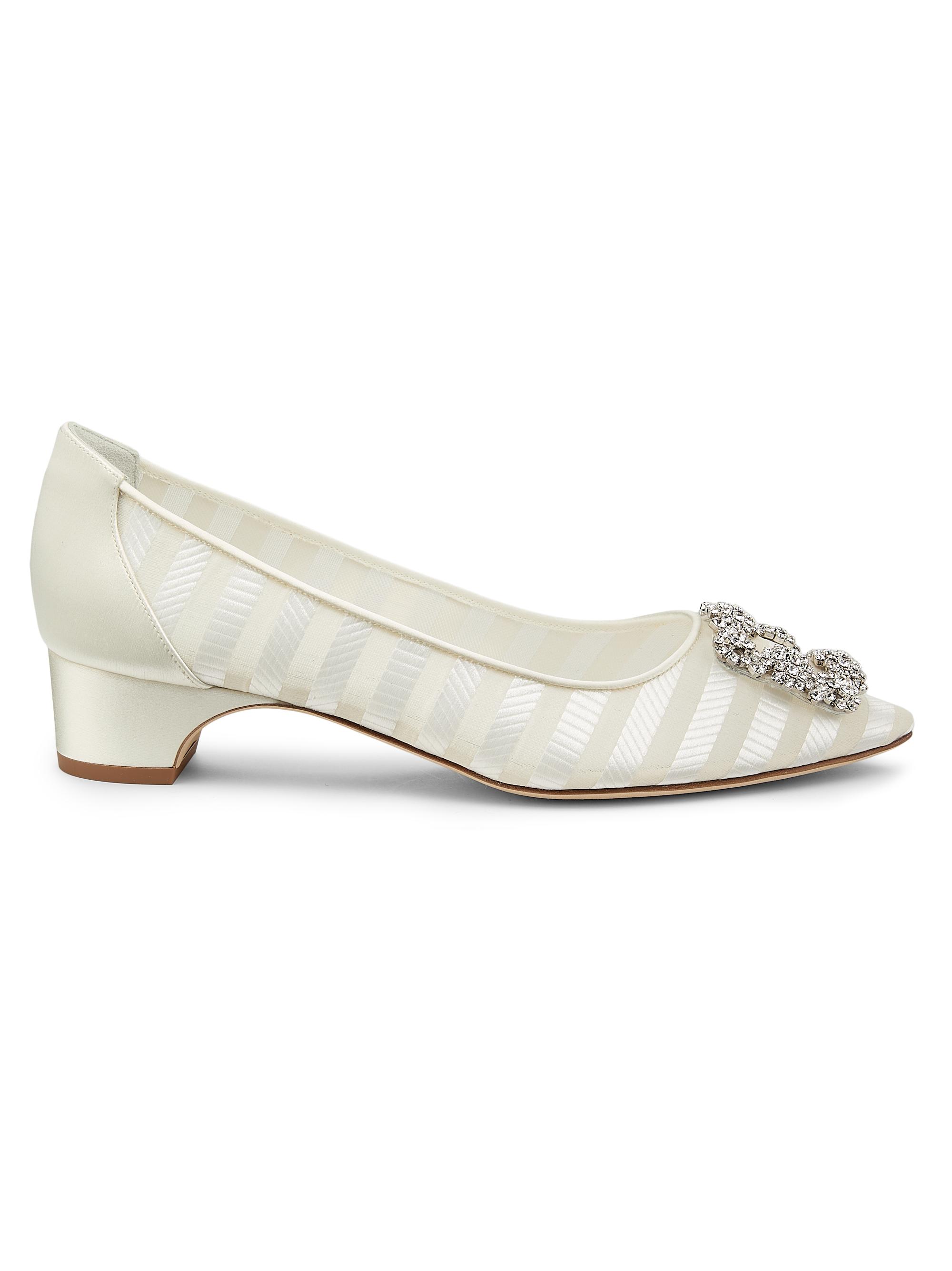 Manolo Blahnik Women's Hangisila Jewel Buckle Pumps - Grey White