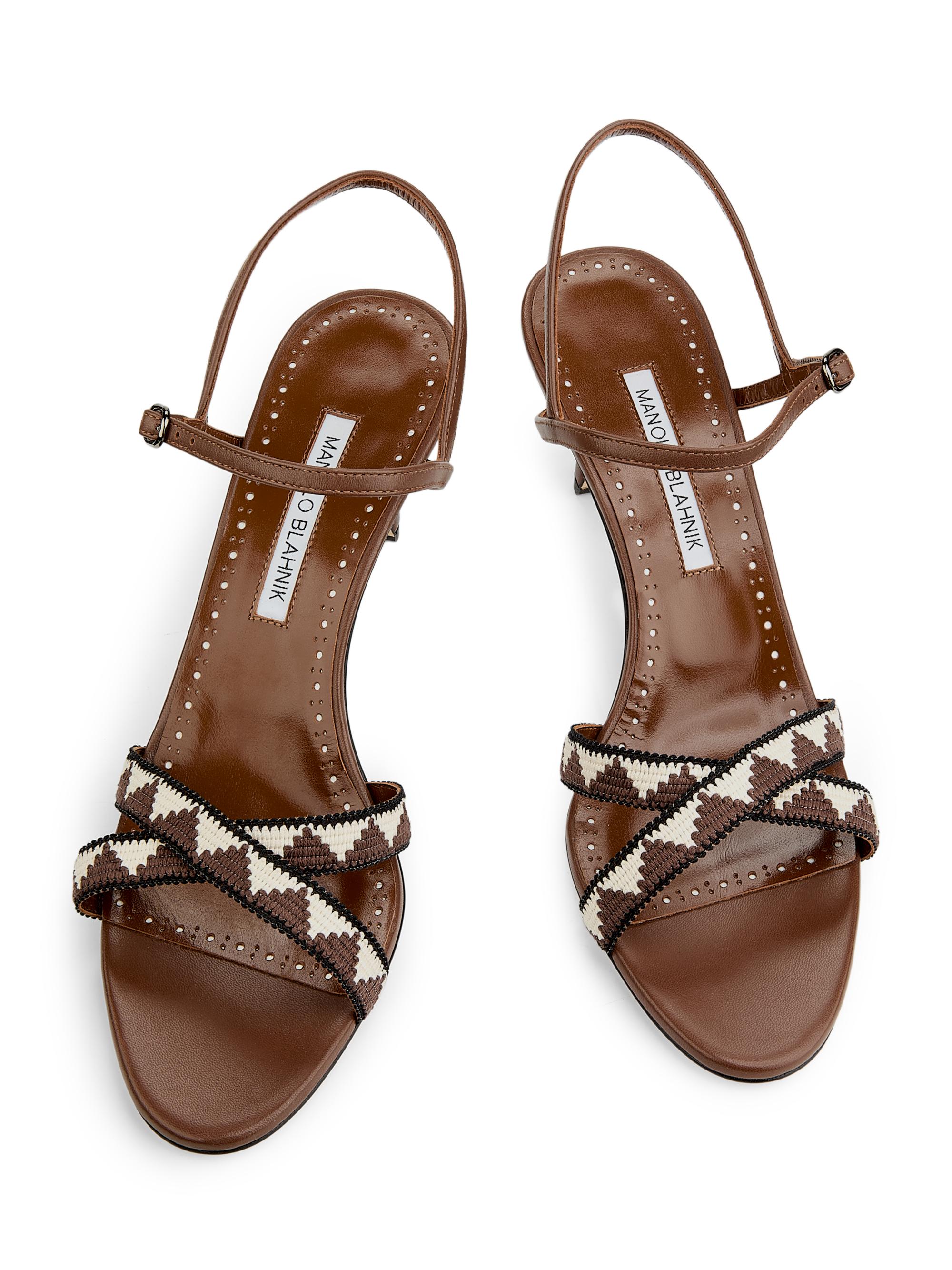 Manolo Blahnik Popeyana Leather Stiletto-Heel Slingback Sandals