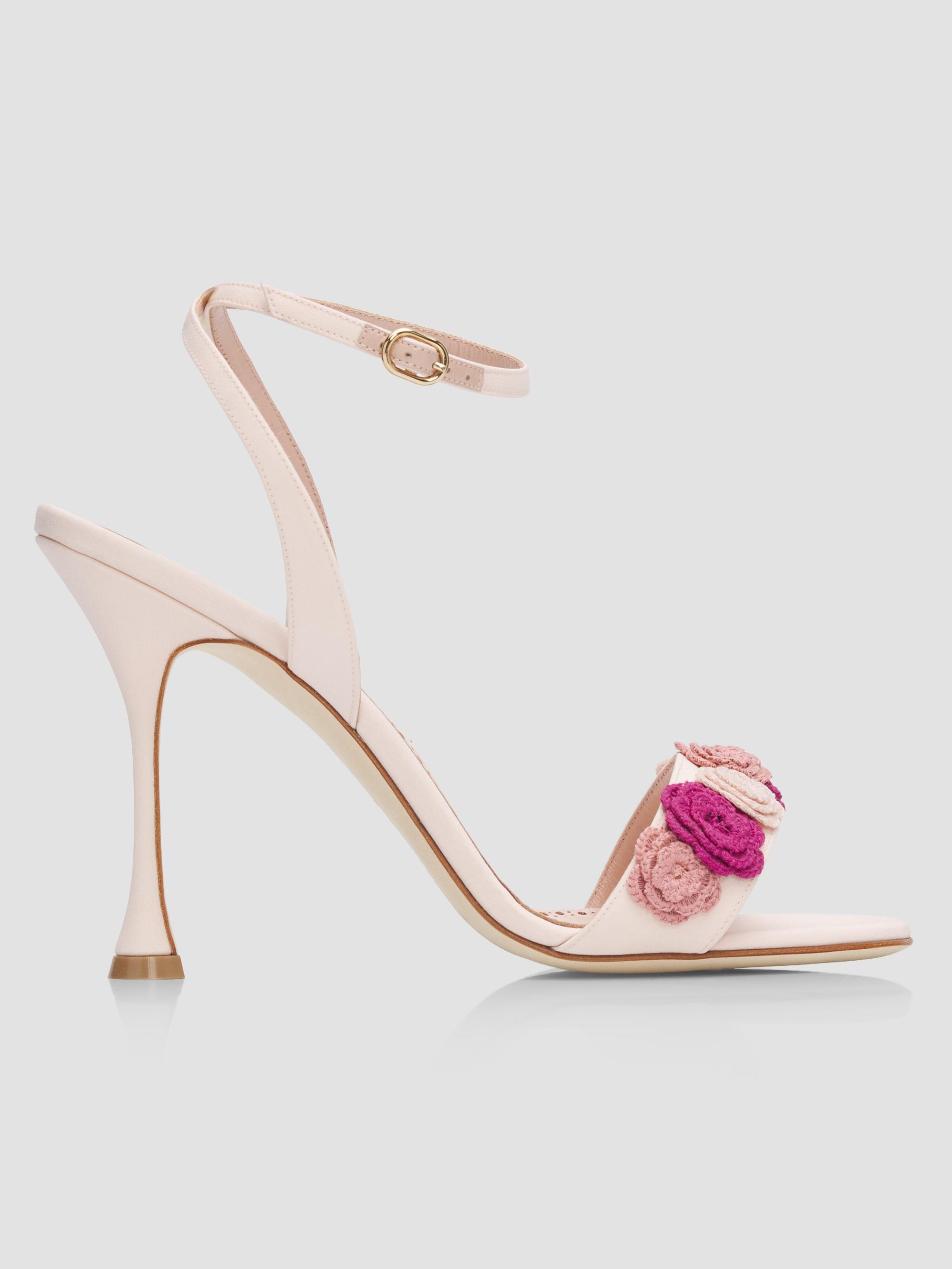 Manolo Blahnik Women's Floral Appliqué Silk Stiletto Sandals - Pink Red | Thumbnail 4