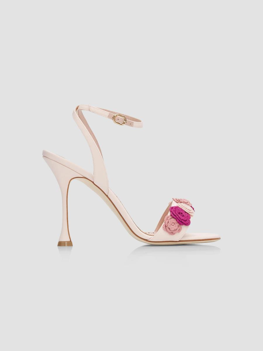 Manolo Blahnik Women's Floral Appliqué Silk Stiletto Sandals In Neutral