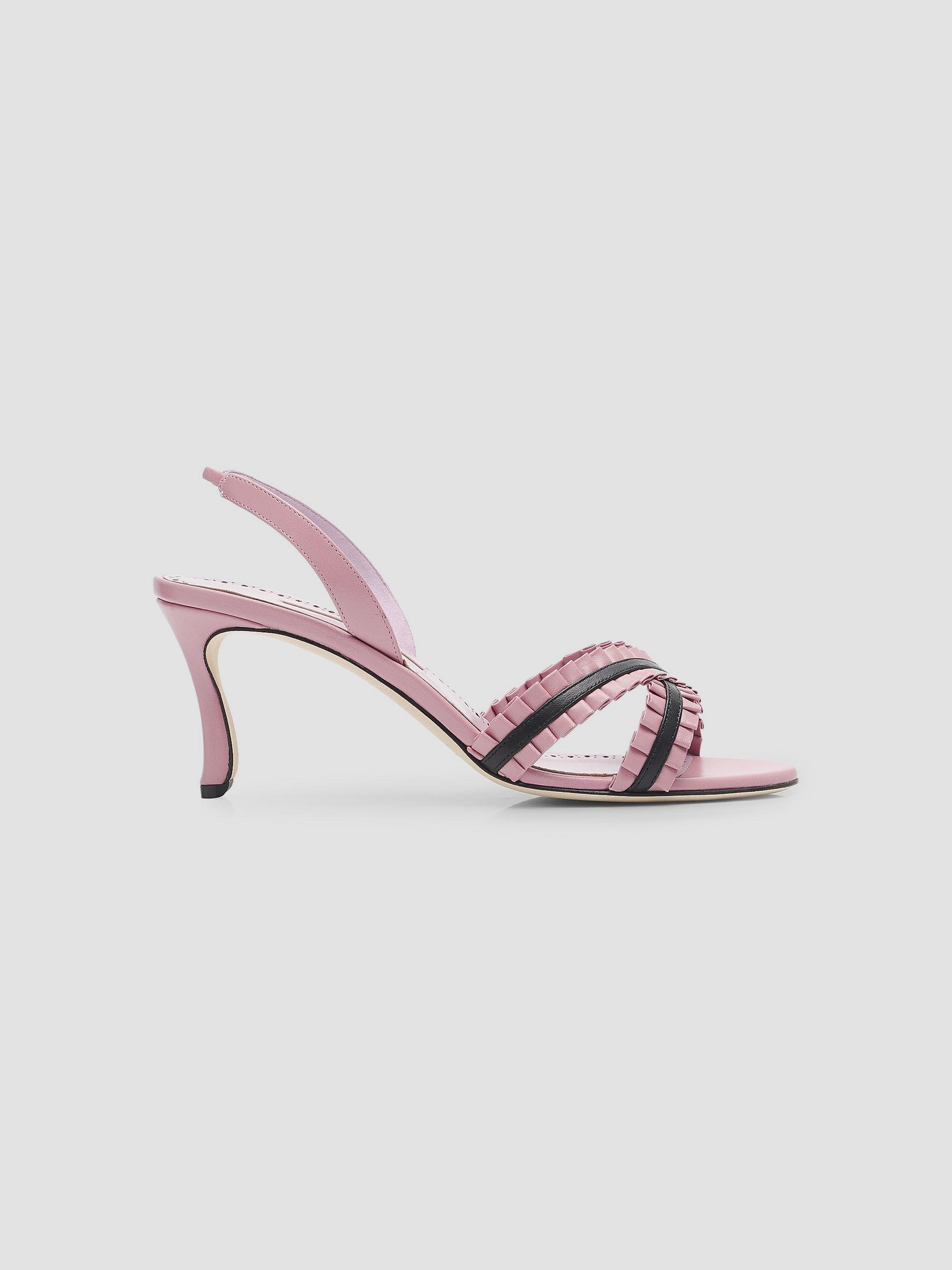 Manolo Blahnik Women's Volusan 70MM Leather Slanted-Heel Sandals - Dark Pink | Thumbnail 6