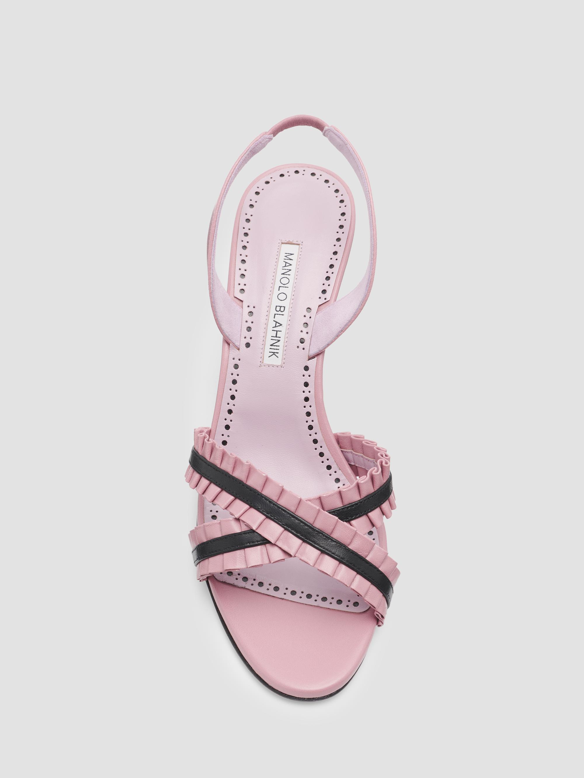 Manolo Blahnik Volusan 70MM Leather Slanted-Heel Sandals | Saks