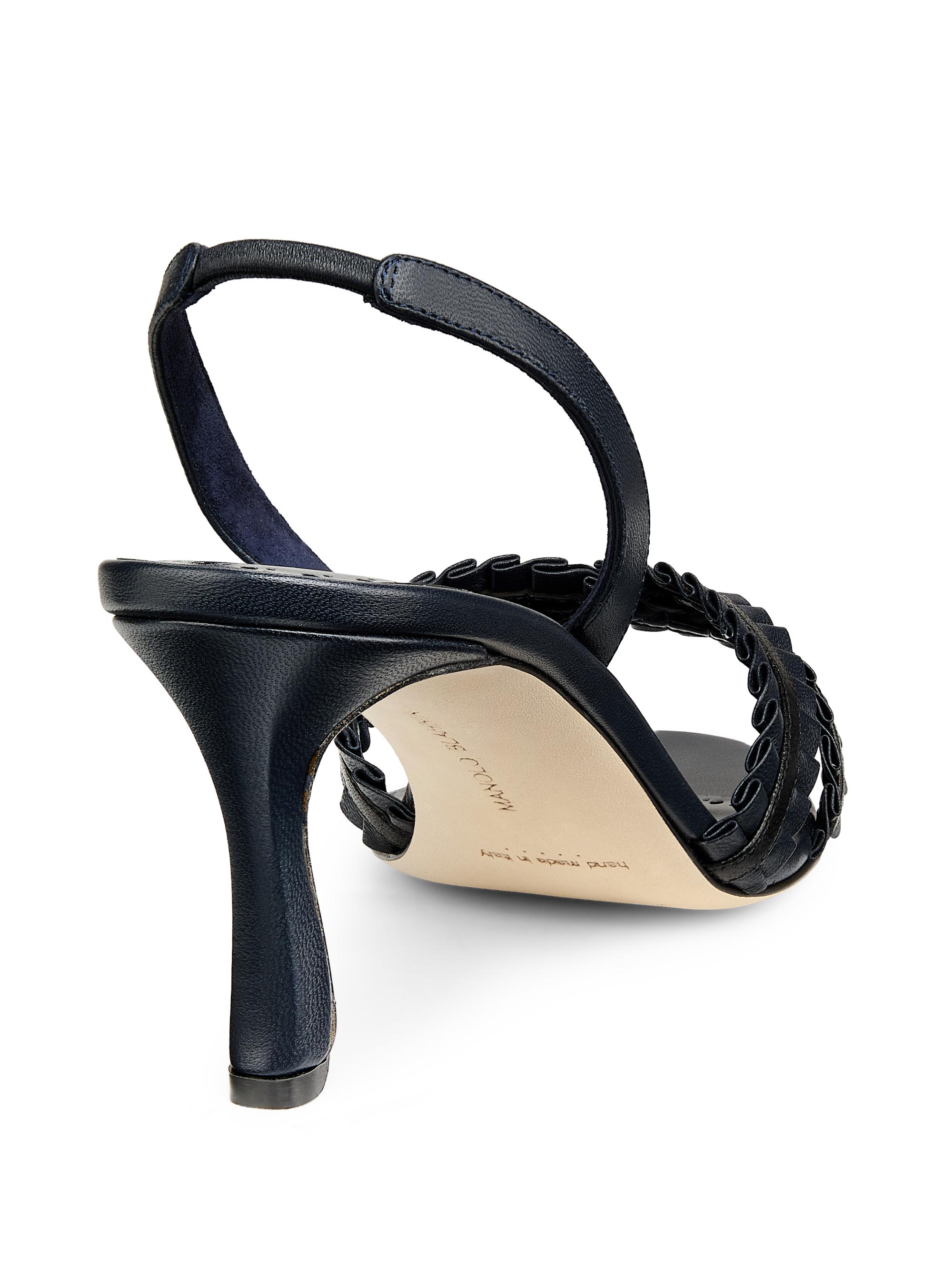 Manolo Blahnik Women's Volusan 70MM Leather Slanted-Heel Sandals - Navy Black | Thumbnail 4