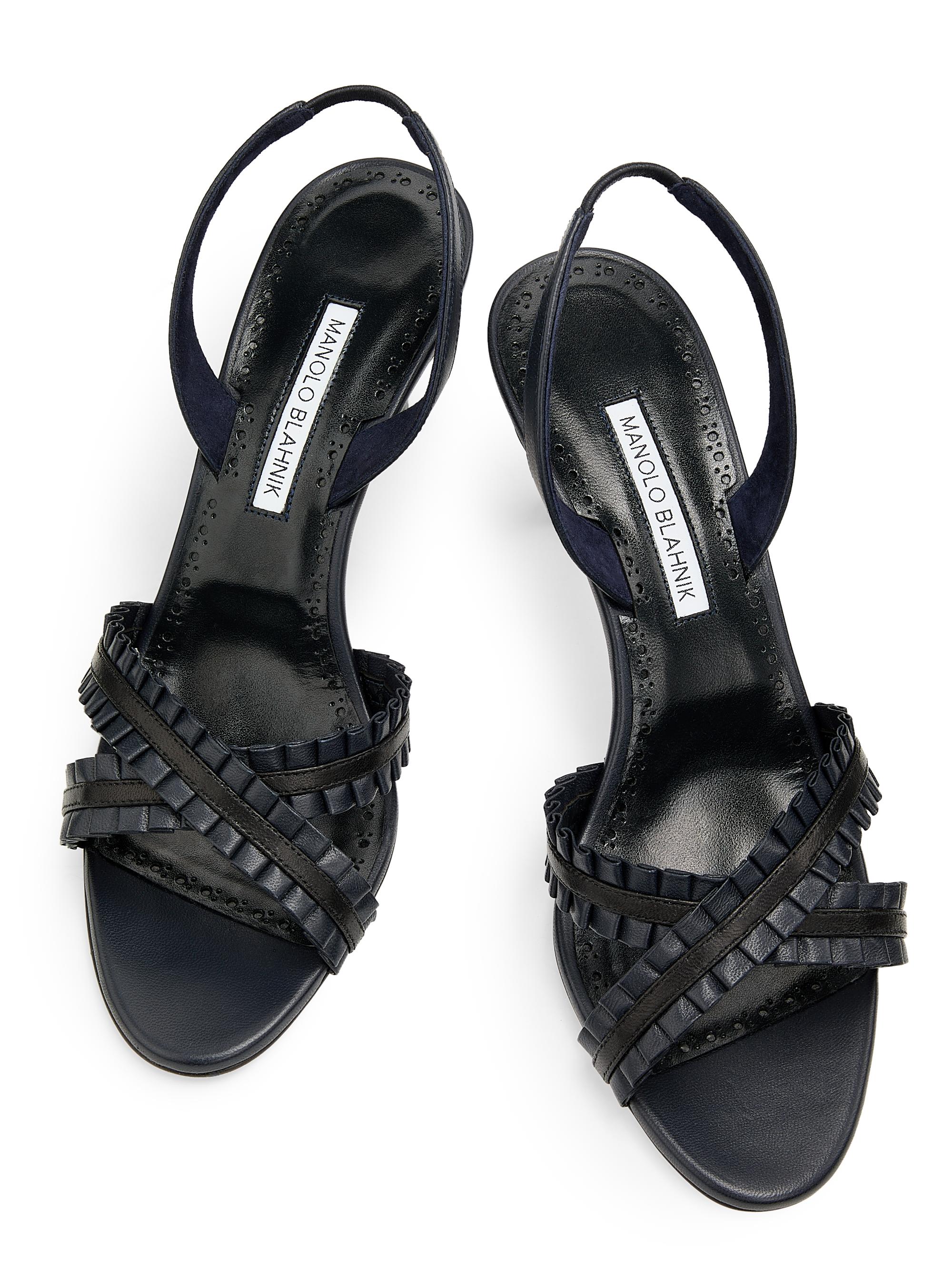 Manolo Blahnik Women's Volusan 70MM Leather Slanted-Heel Sandals - Navy Black | Thumbnail 5