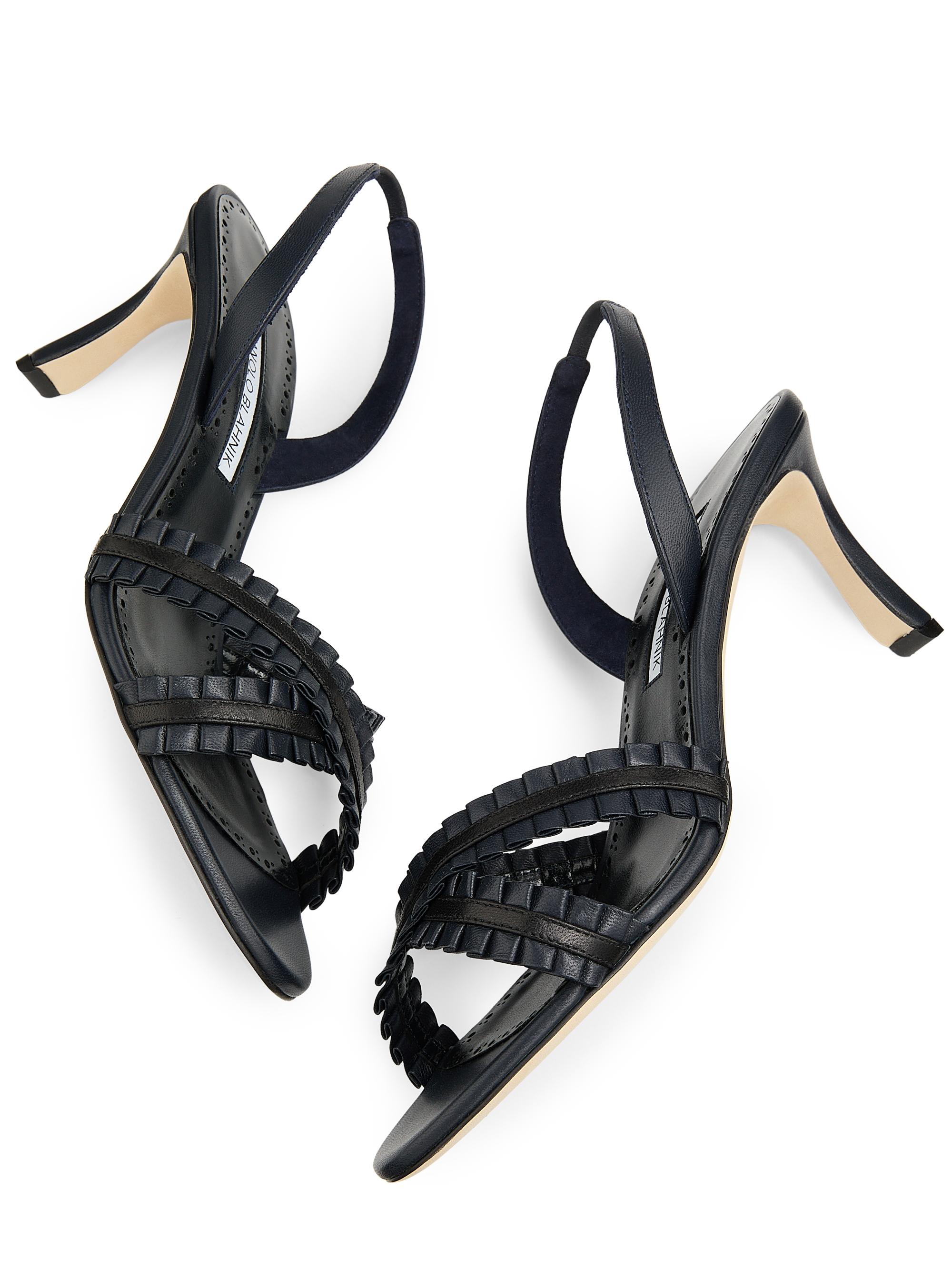 Manolo Blahnik Women's Volusan 70MM Leather Slanted-Heel Sandals - Navy Black | Thumbnail 7