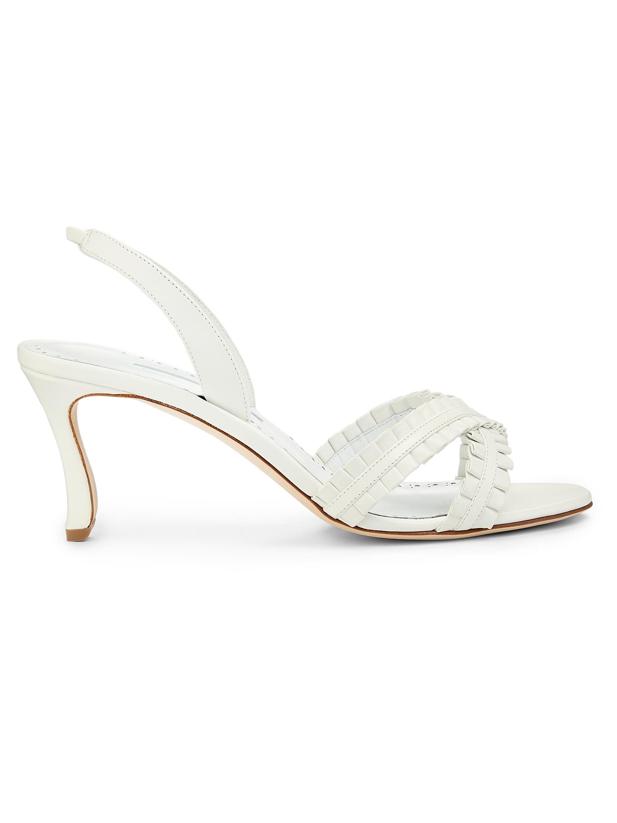 Manolo Blahnik Women's Volusan 70MM Leather Slanted-Heel Sandals - White