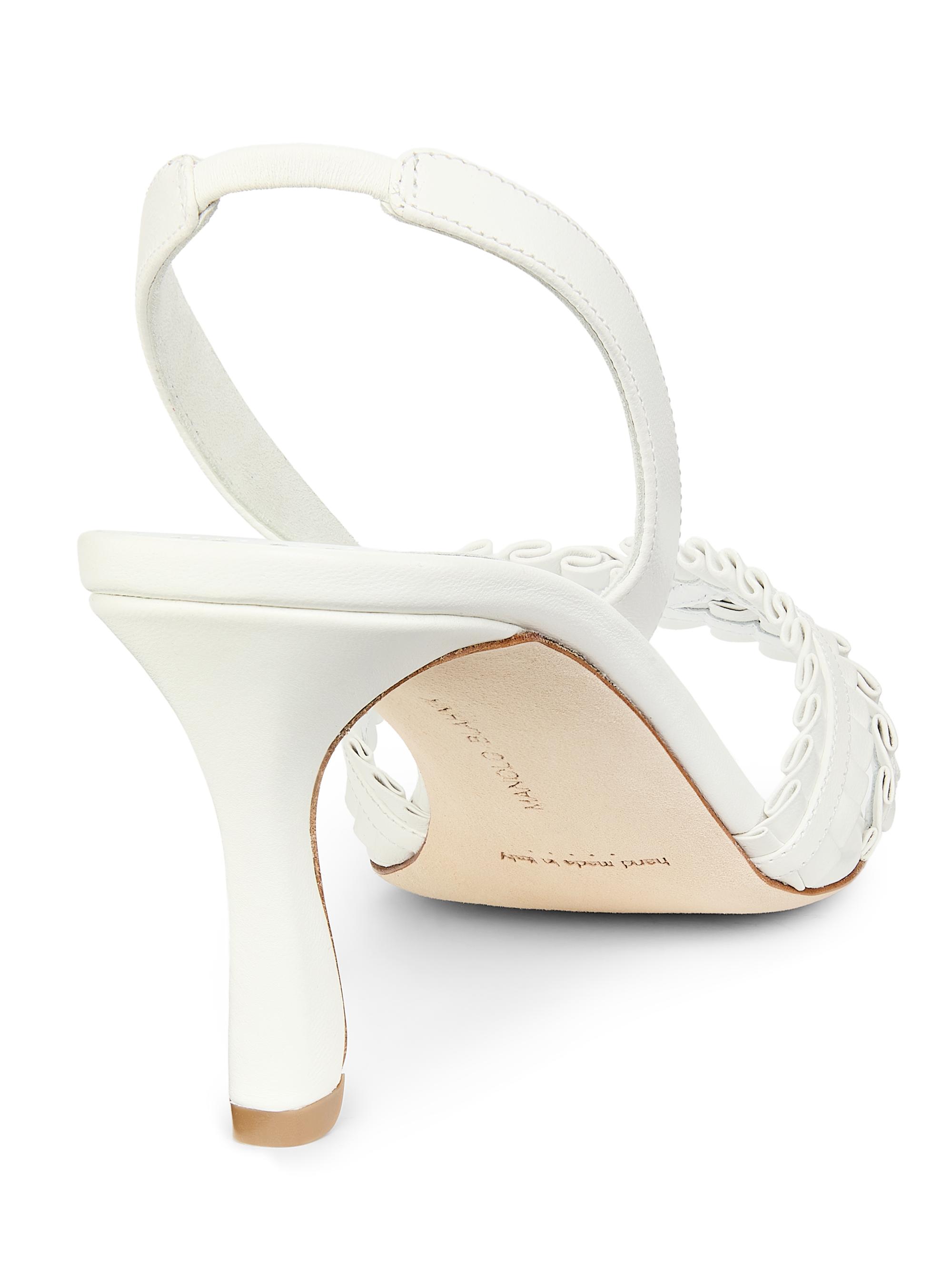 Manolo Blahnik Women's Volusan 70MM Leather Slanted-Heel Sandals - White | Thumbnail 4