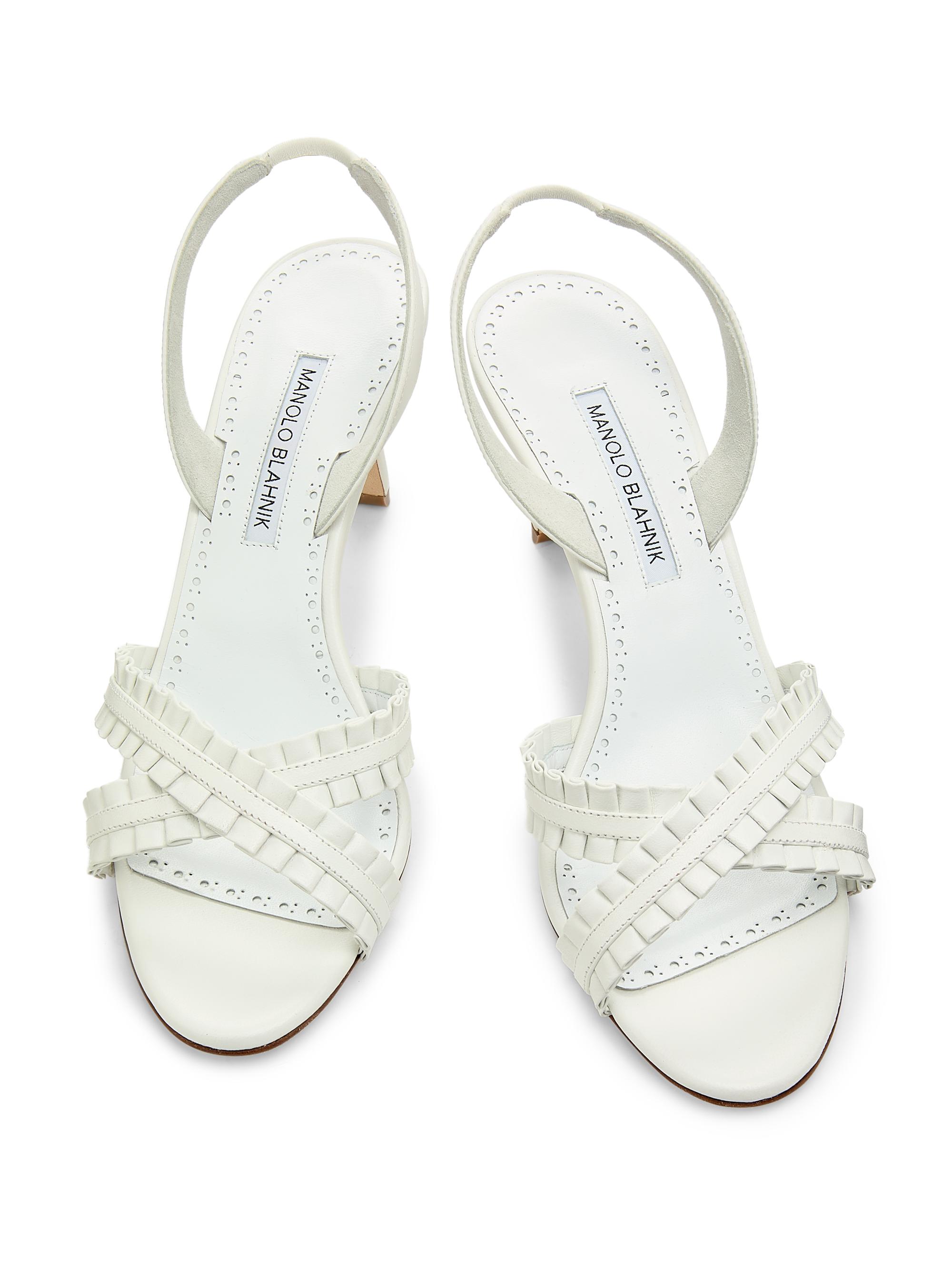 Manolo Blahnik Women's Volusan 70MM Leather Slanted-Heel Sandals - White | Thumbnail 5