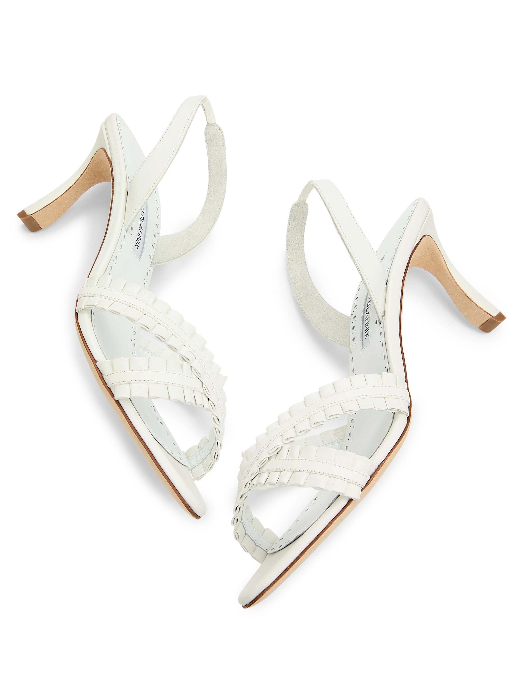 Manolo Blahnik Women's Volusan 70MM Leather Slanted-Heel Sandals - White | Thumbnail 7
