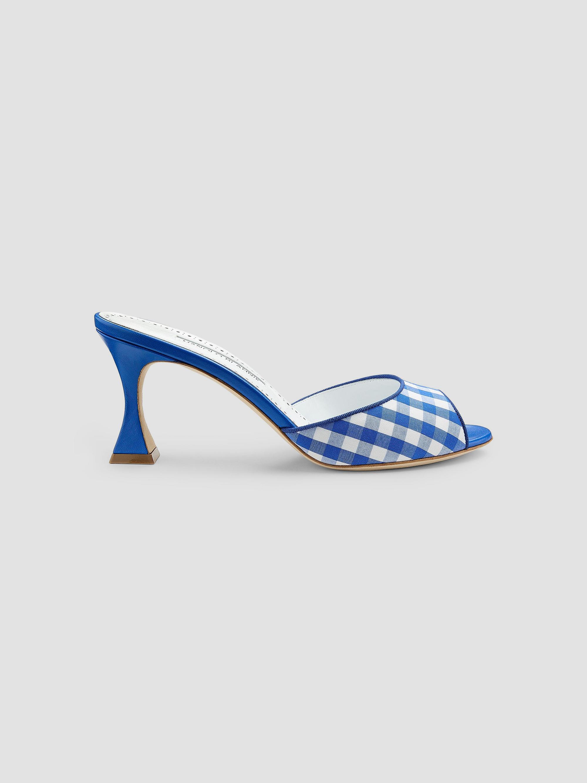 Manolo Blahnik Women's Jadara 0MM Gingham Cotton Pumps - White Blue | Thumbnail 7