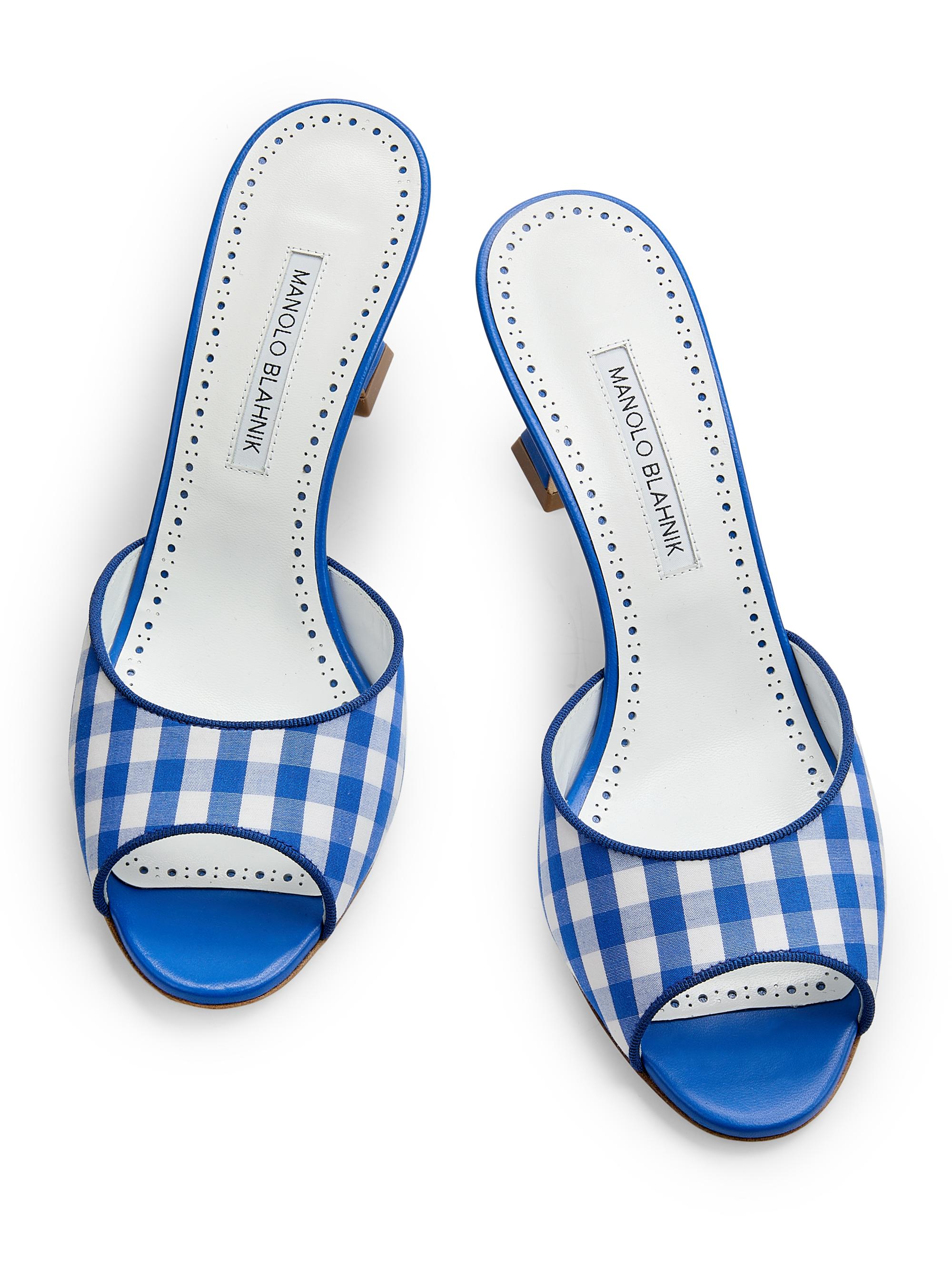 Manolo Blahnik Jadara 70MM Gingham Cotton Pumps | Saks Fifth Avenue
