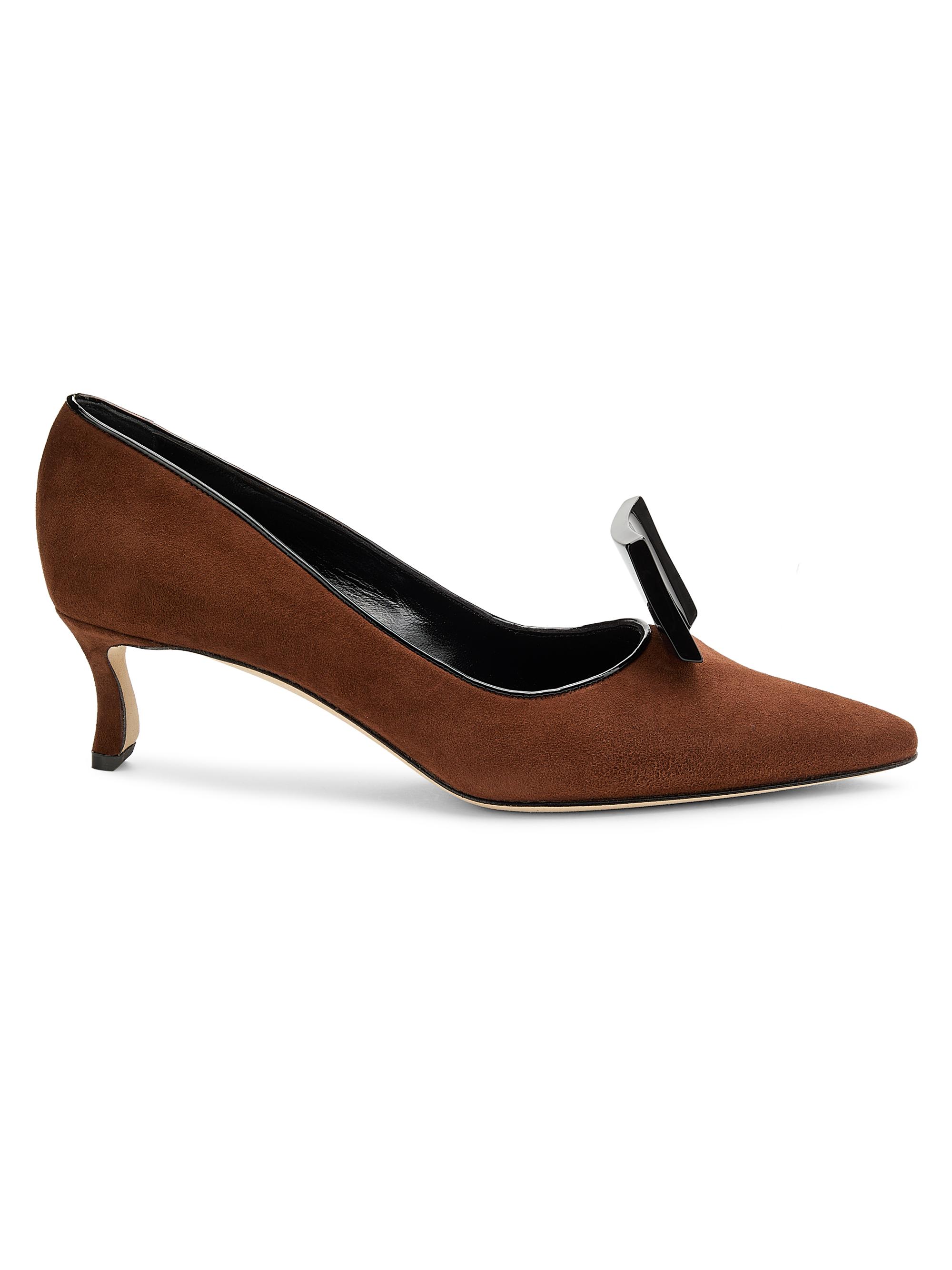 Manolo Blahnik Women's Potoka 50MM Suede Pumps - Dark Brown Black | Thumbnail 7
