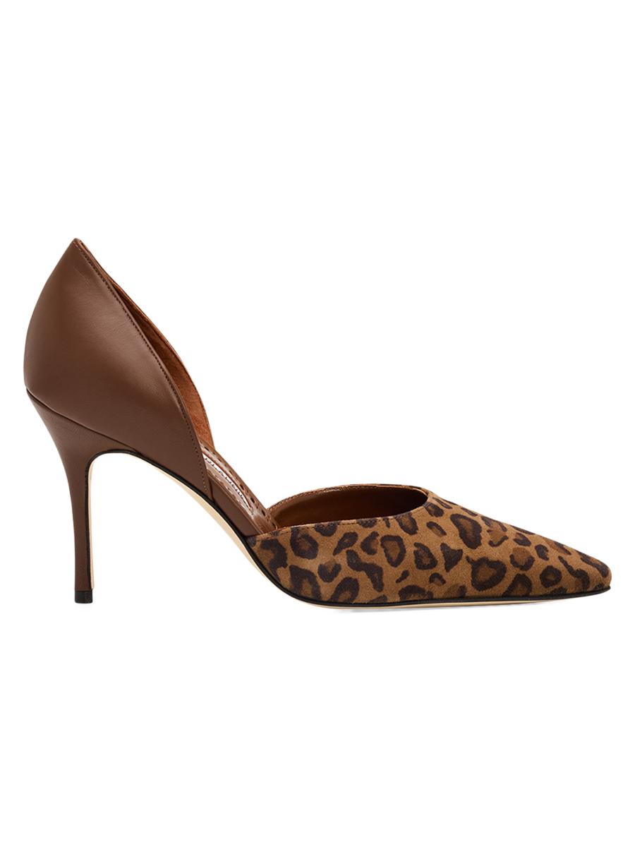 Manolo Blahnik Taylerbinu 90MM Leopard-Print Suede D'Orsay Pumps