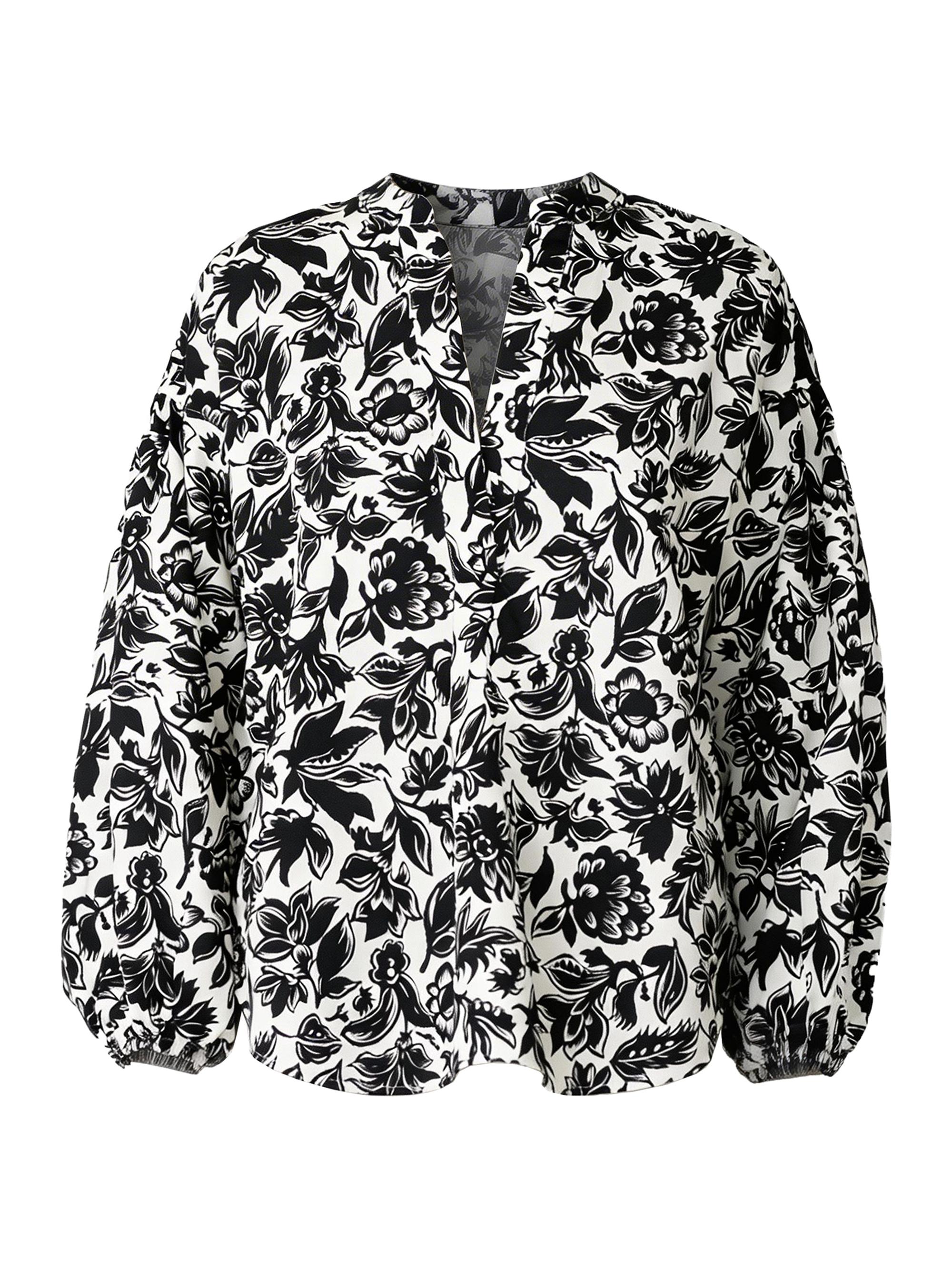 Callas Milano Women's Keaton Shirt with Lantern Sleeves - Black White