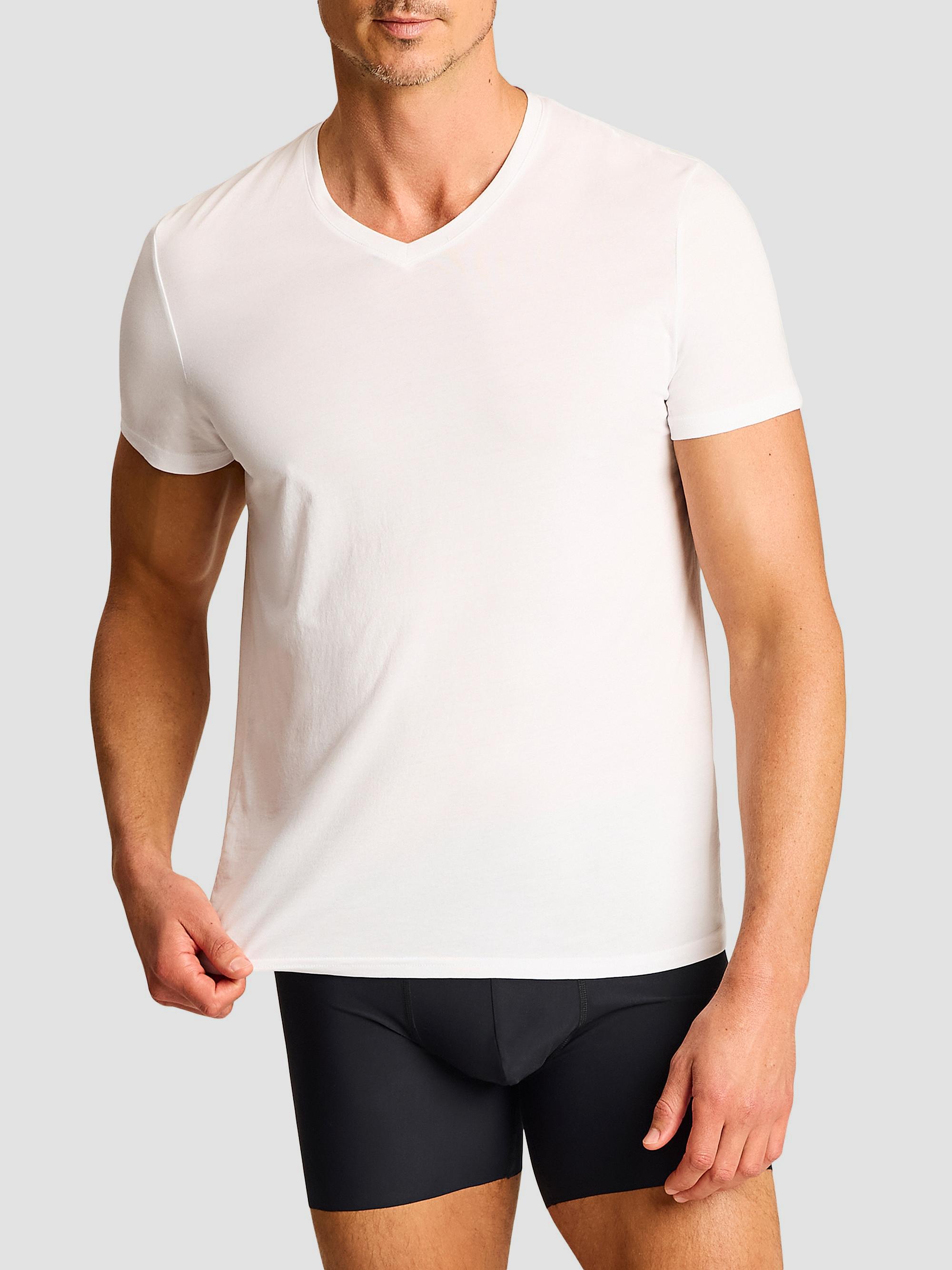 Commando Men's Premier Stretch-Cotton V-Neck Undershirt - White | Thumbnail 2