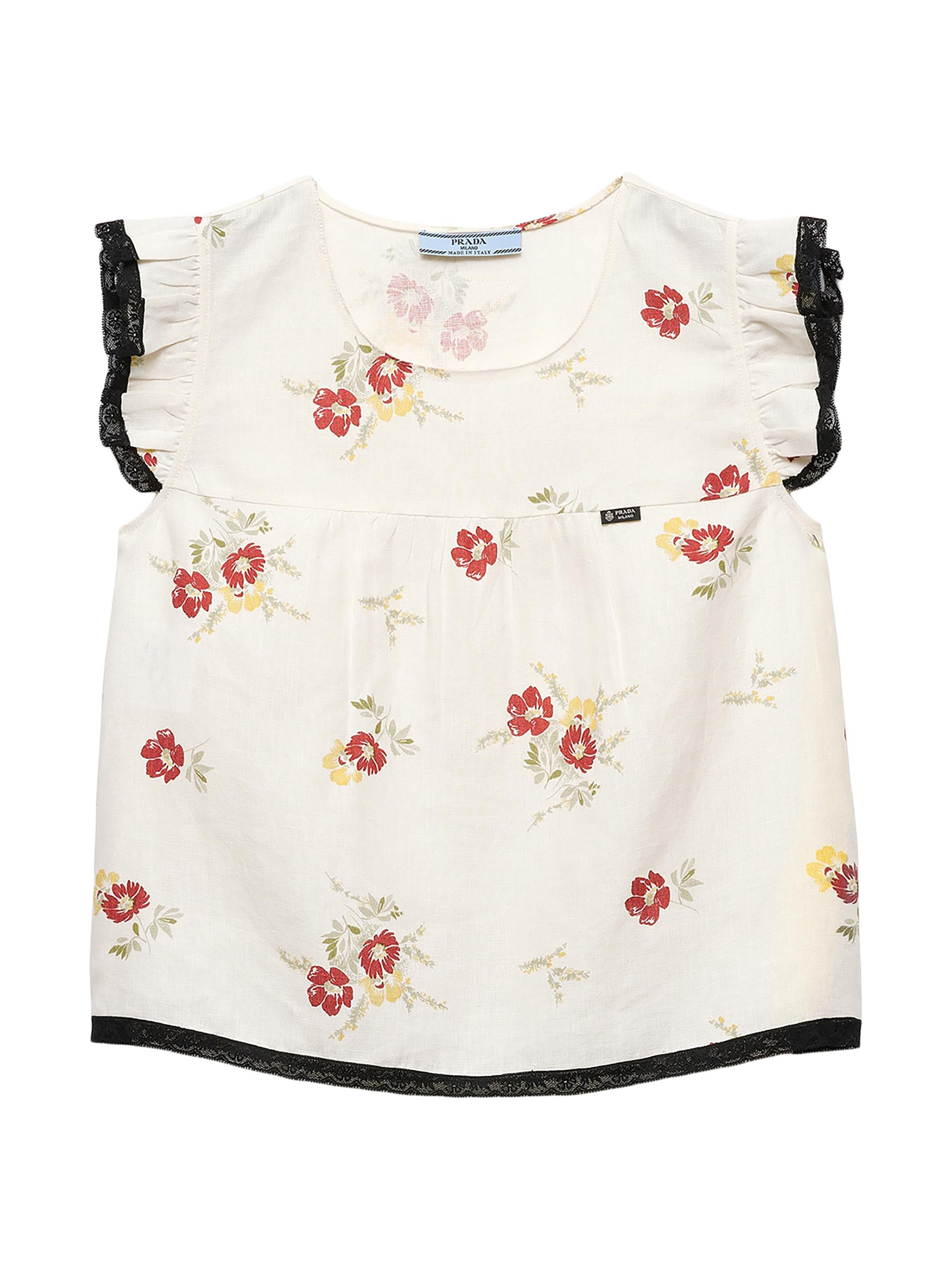Linen Top with Floral Motif