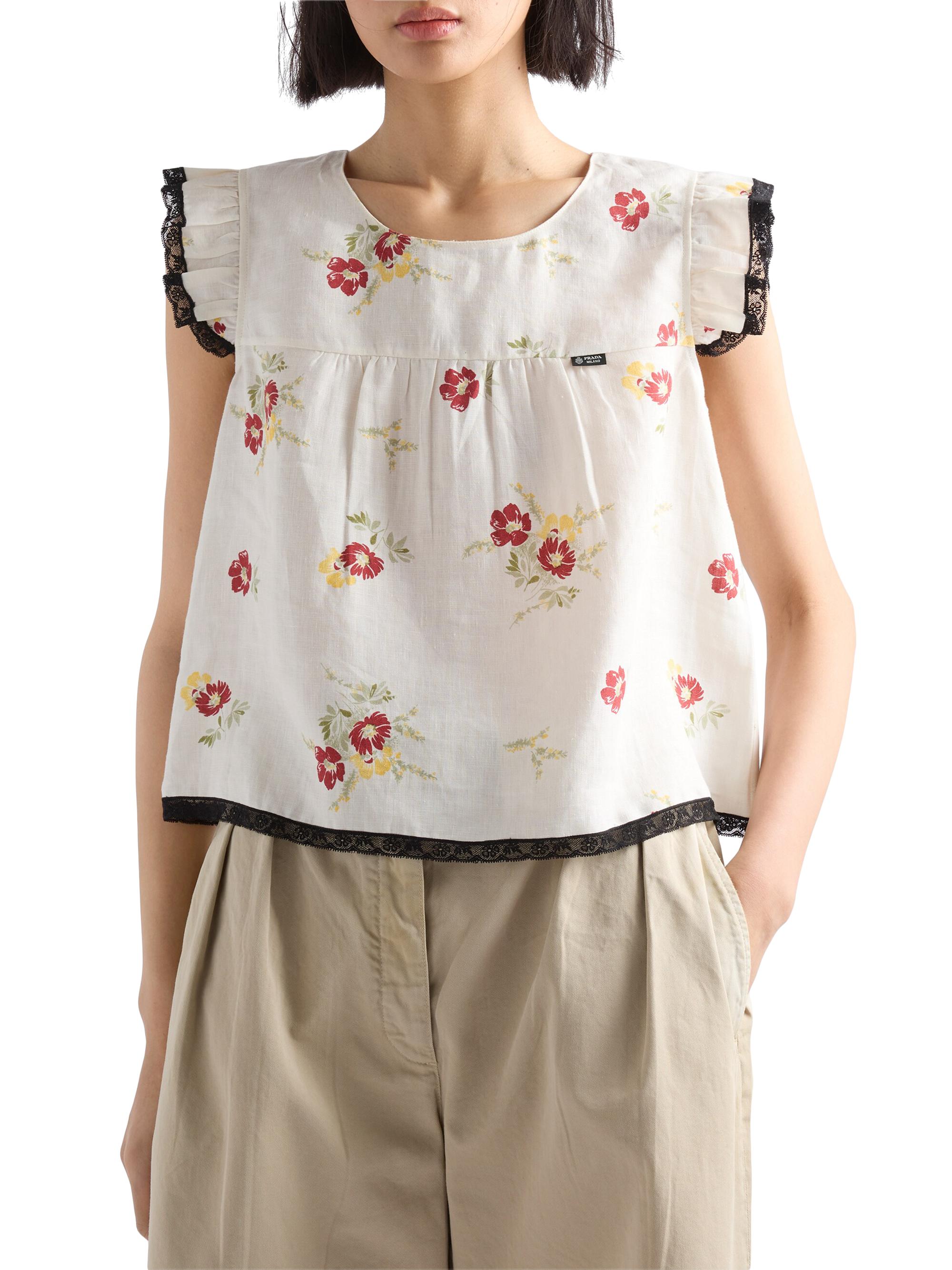 Prada Linen Top with Floral Motif | Saks Fifth Avenue