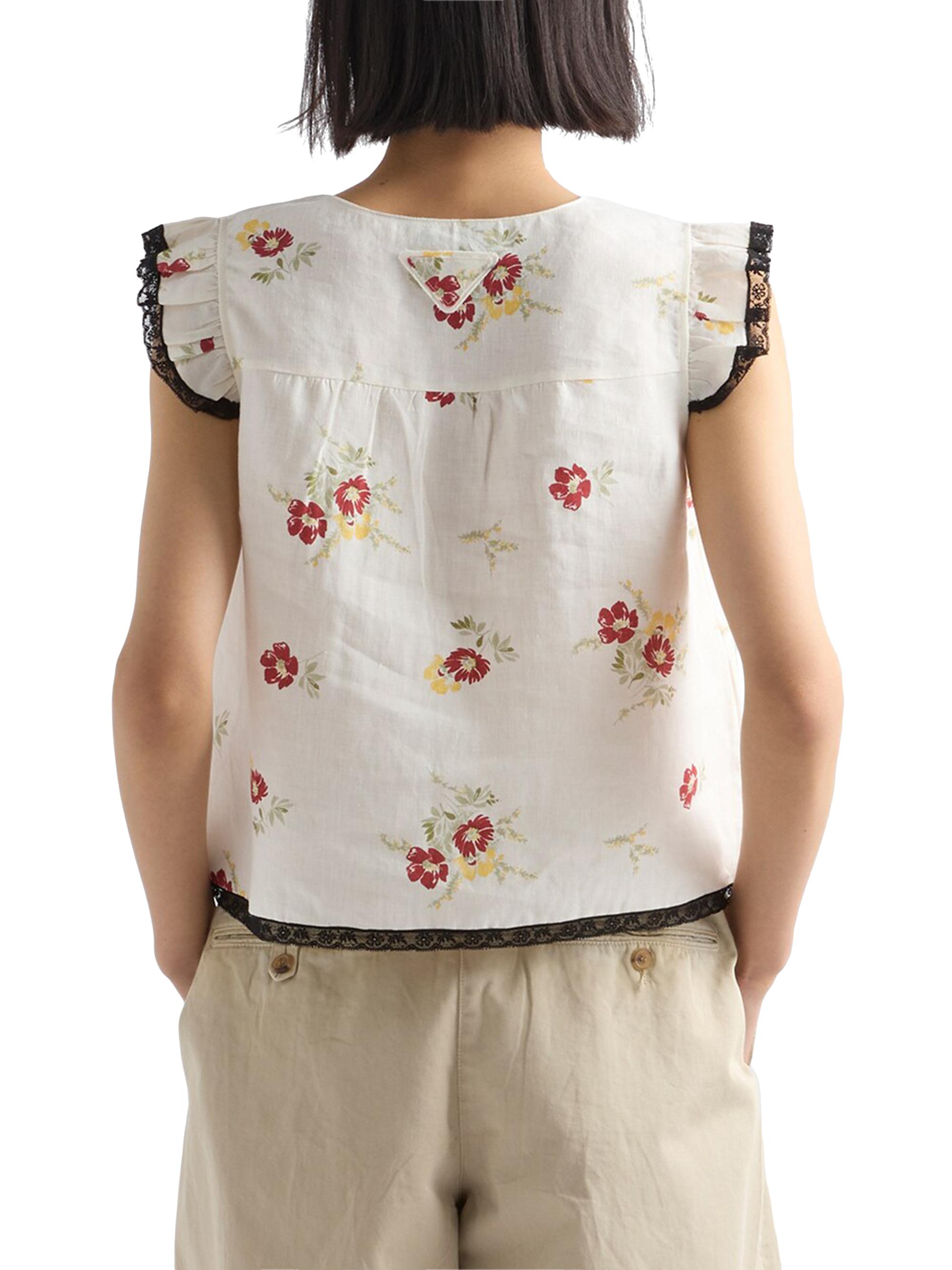 PRADA 花柄　タンクトップ　ノースリーブ　　38 Prada Linen Top with Floral Motif | Saks Fifth Avenue