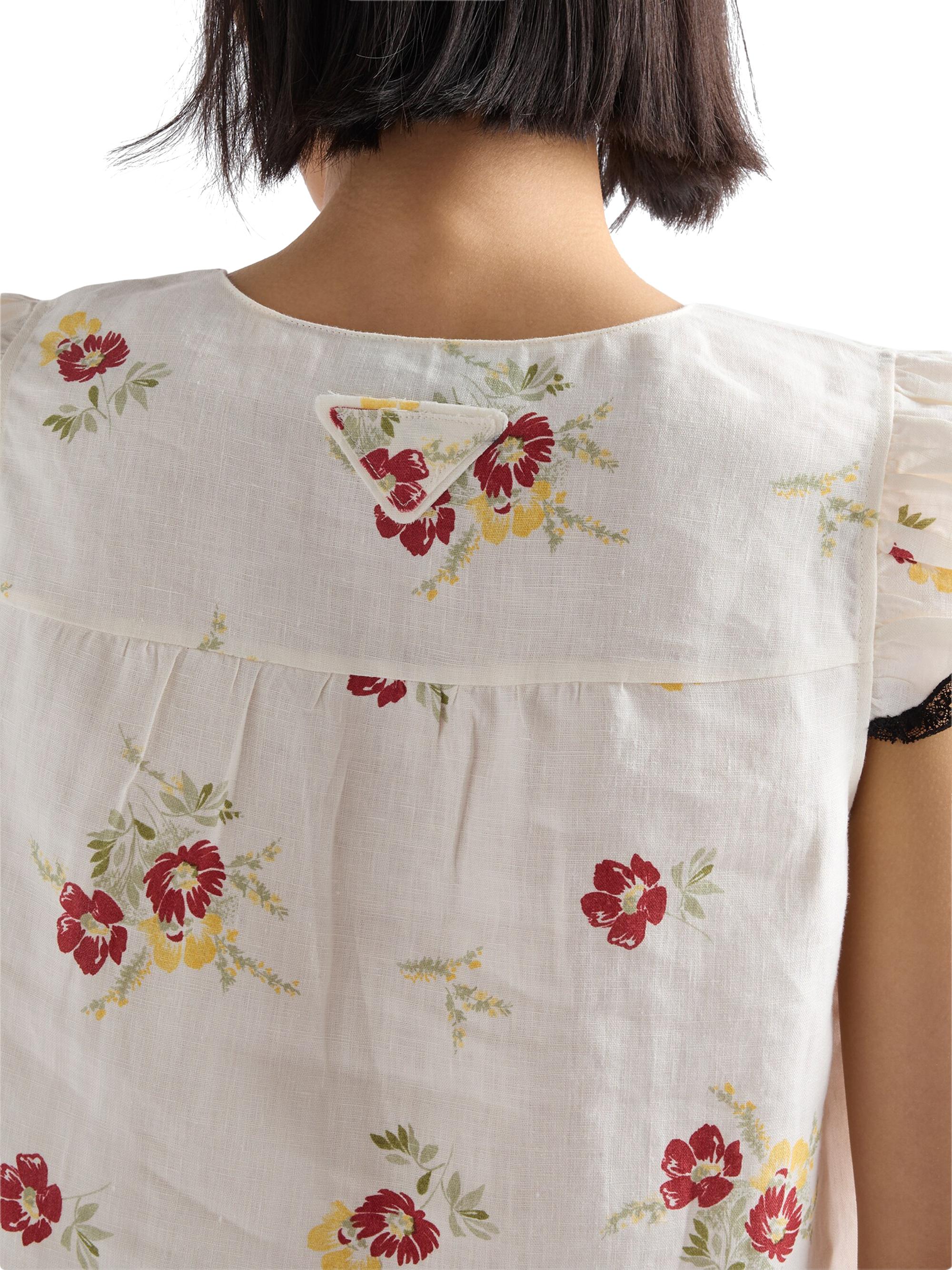 Prada Linen Top with Floral Motif | Saks Fifth Avenue