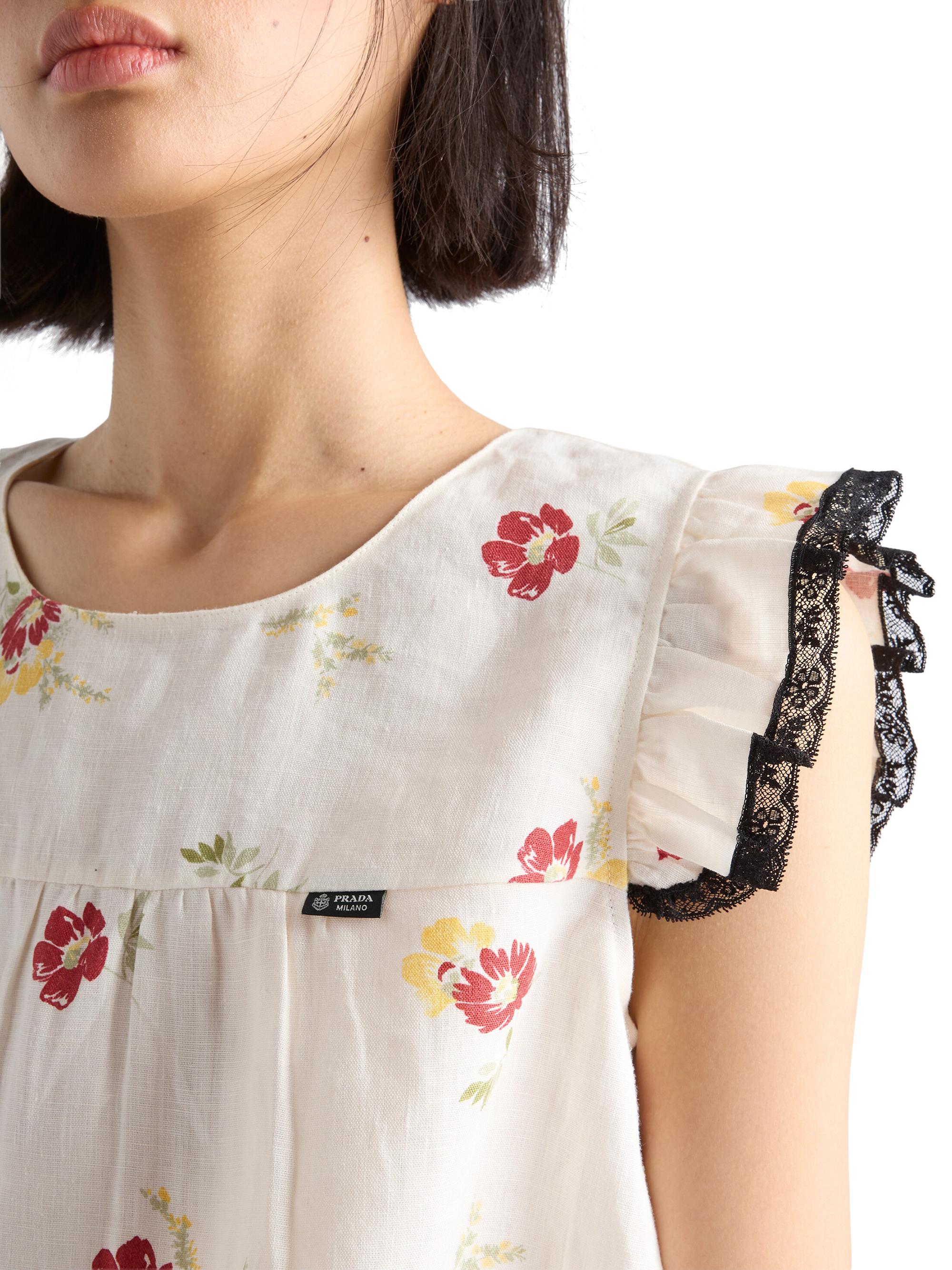Prada Linen Top with Floral Motif | Saks Fifth Avenue